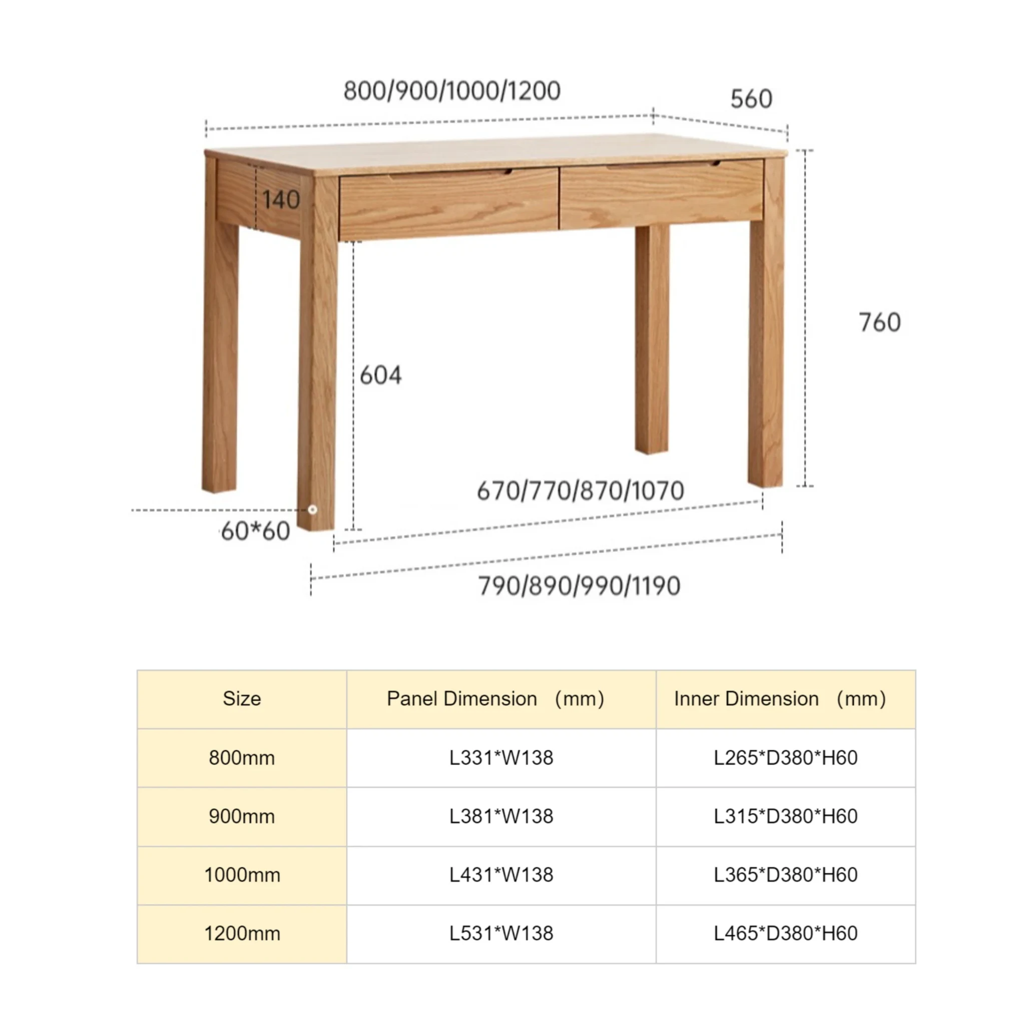 Solidwood Norway Study Desk, 90x56x76cm, Natural Wood