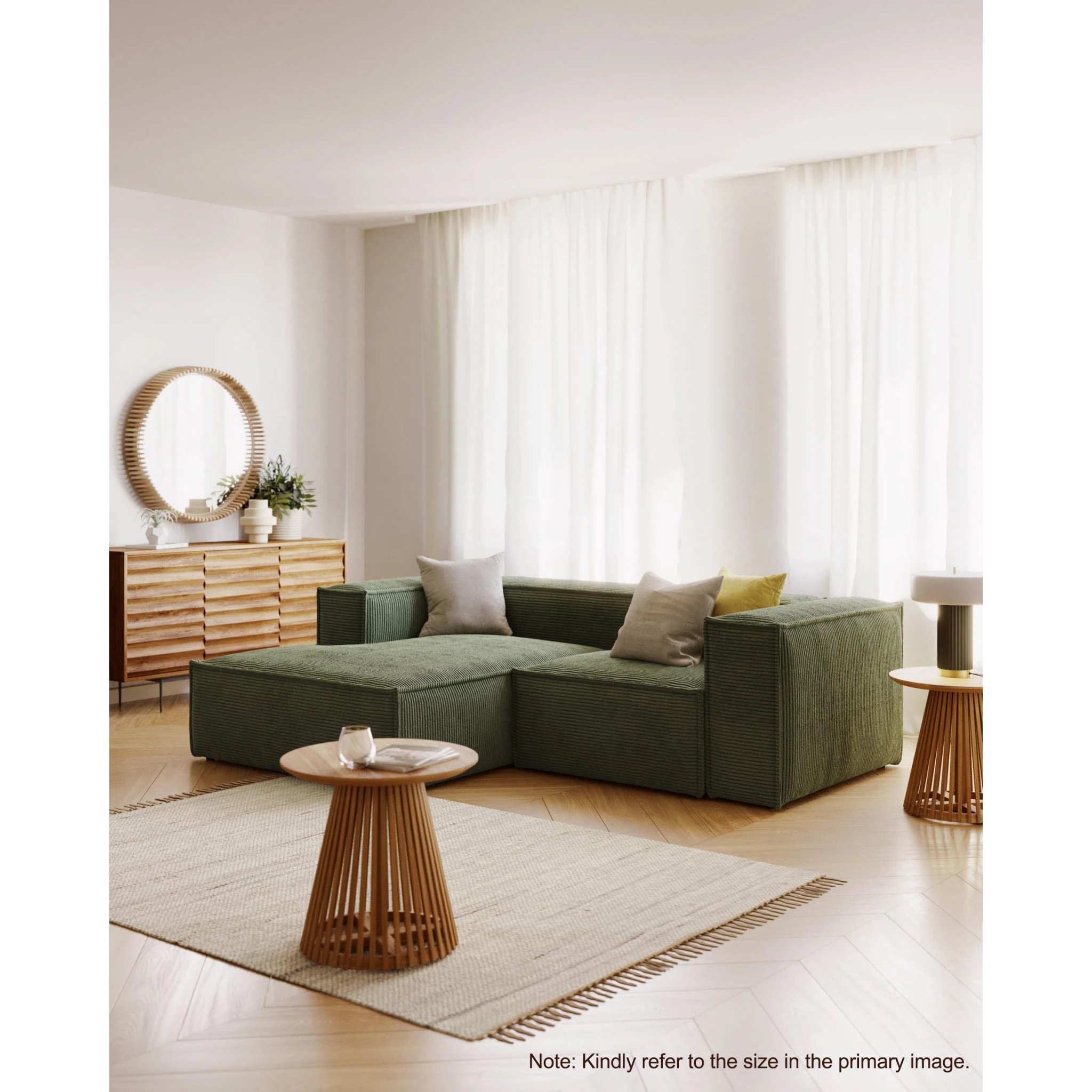 Kave Home Blok 4-Seat Modular Sofa with Left Chaise, Corduroy, Green