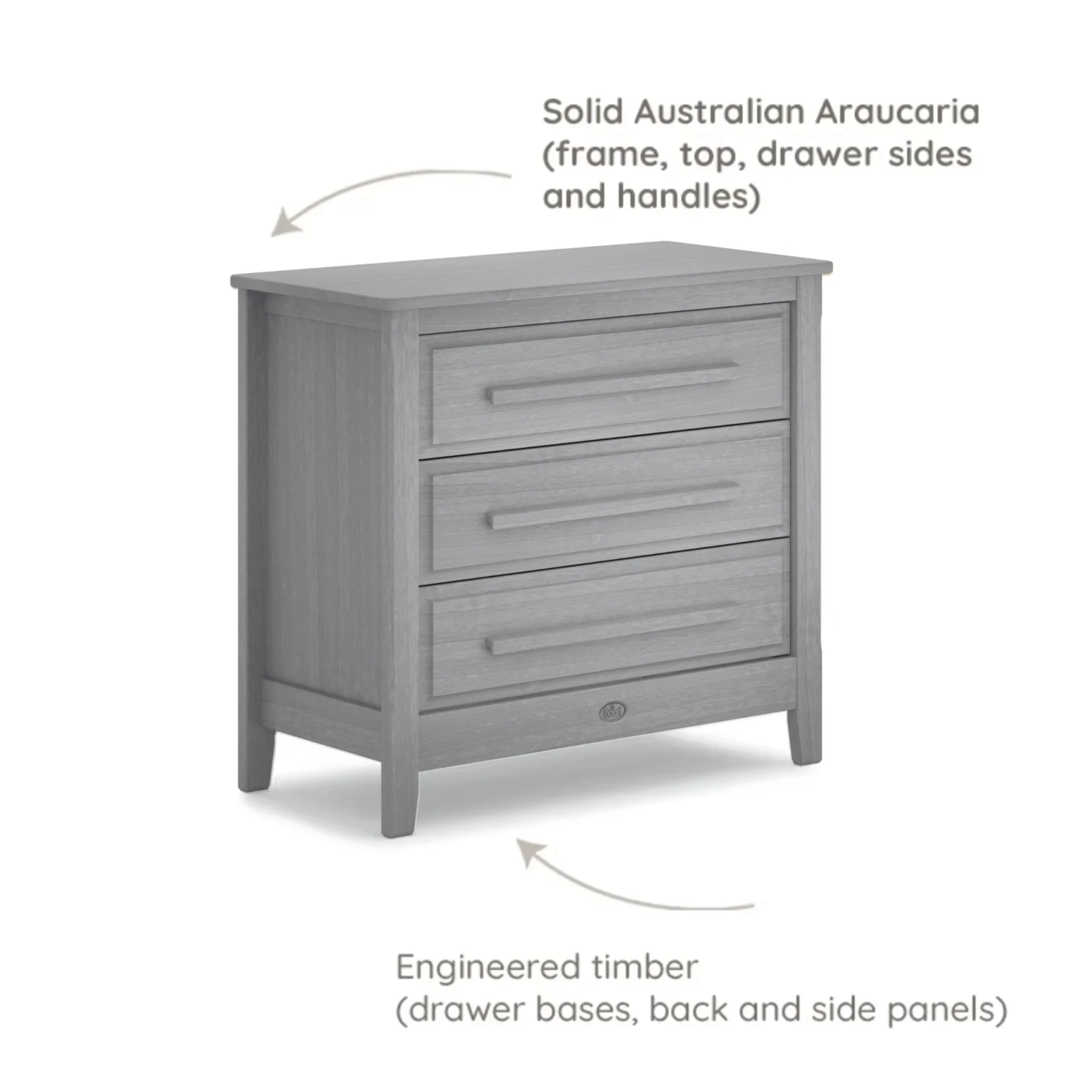Boori Linear Kids 3 Drawer Chest Smart Assembly, Barley