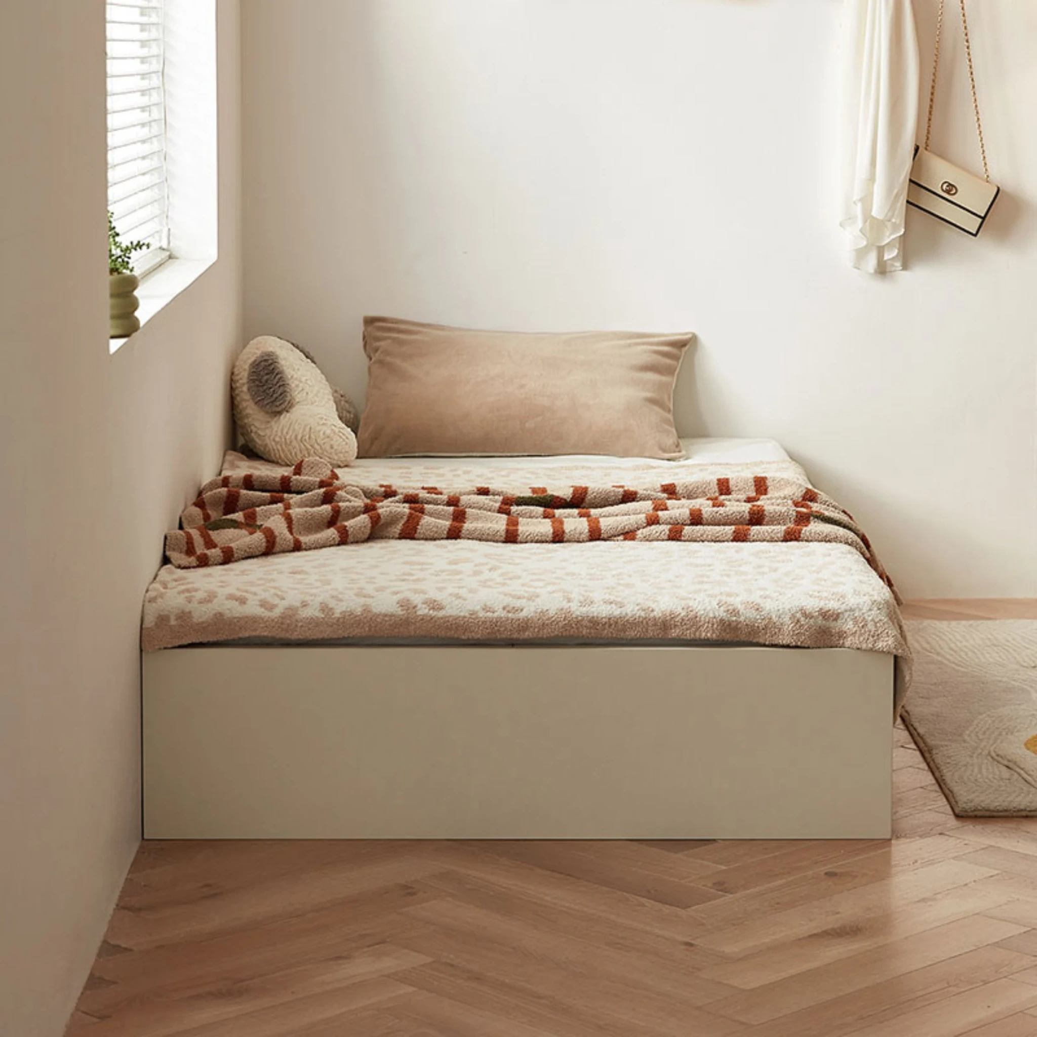 Linspire Lattice Global Double Bed Base with Drawers and Storage Cabinet, Light Grey & Dark Brown