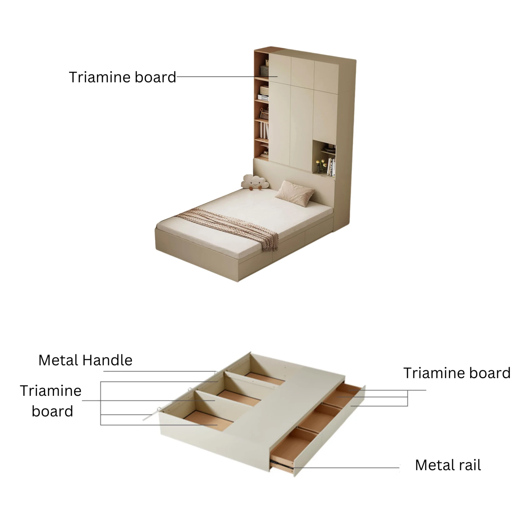 Linspire Lattice Global Queen Bed Frame with Drawers and Storage Headboard, 150x243x242cm
