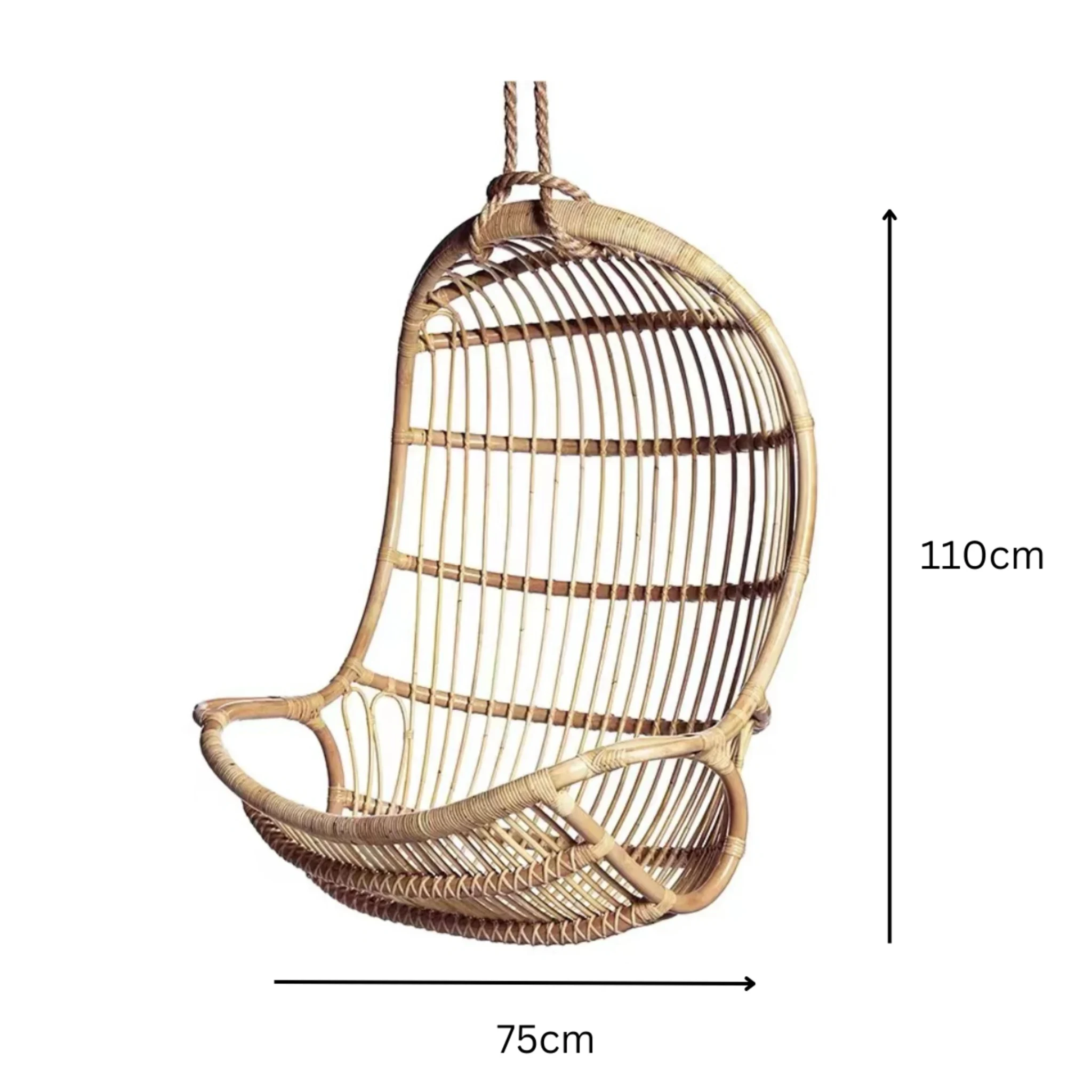 BohoBoho Ortu Rattan Hanging Chair without Stand, Natural Wood