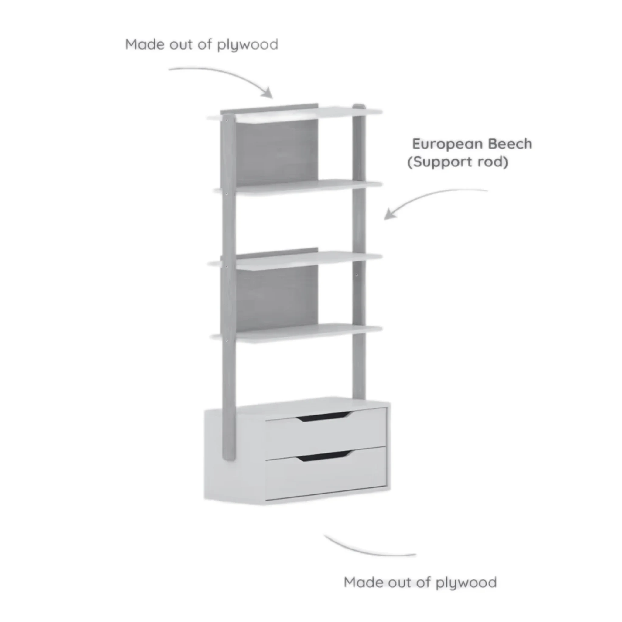 Boori Modular Kids 2 Drawer Bookshelf, Soft White