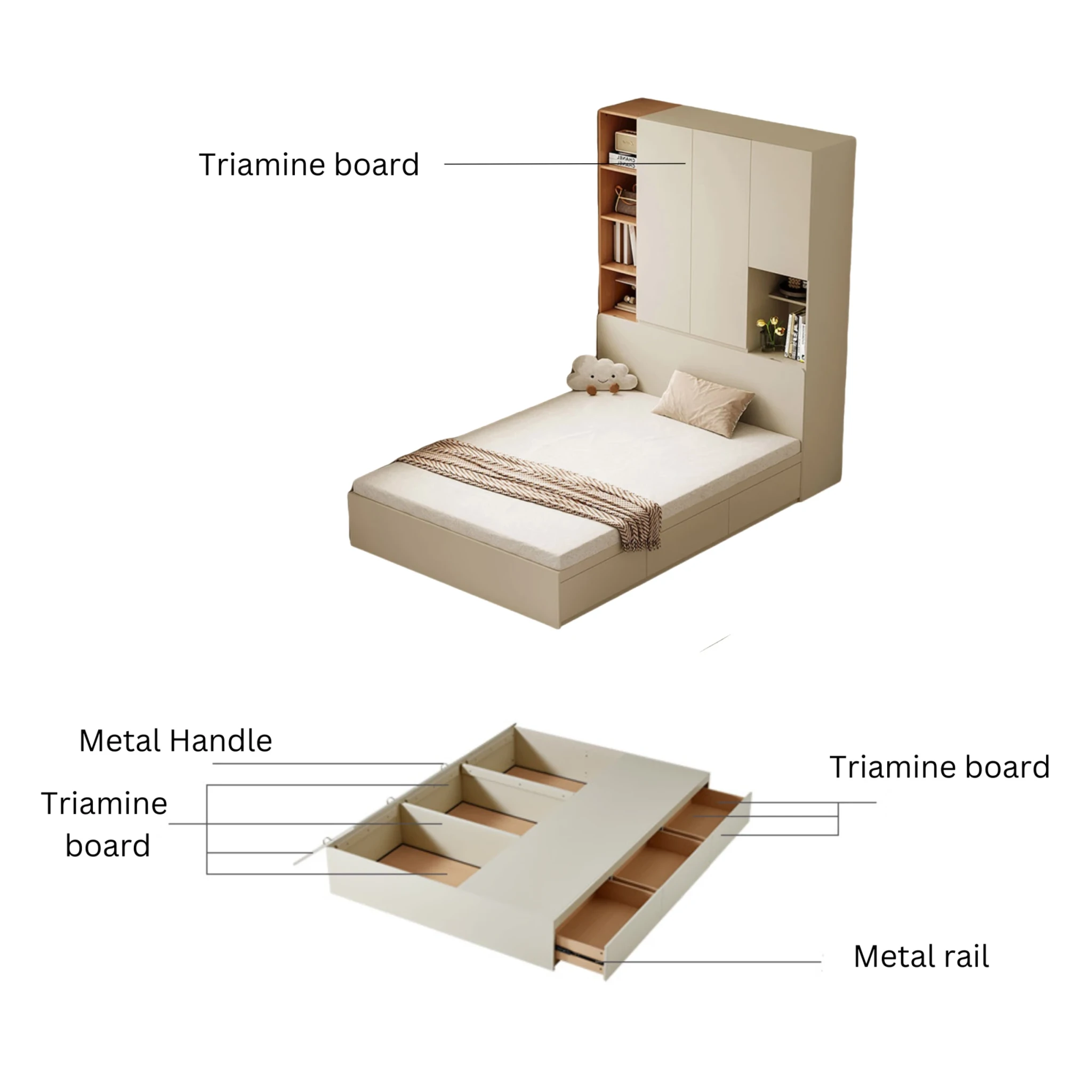 Linspire Lattice Global Queen Bed Frame with Drawers and Storage Headboard, 150x243x202cm