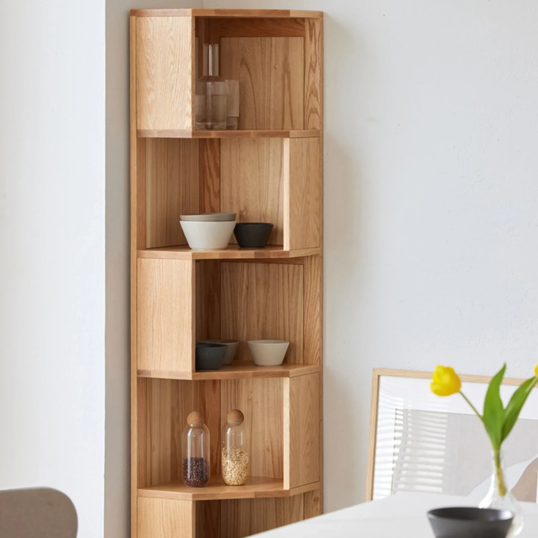 Solidwood Pittsburgh Corner Bookcase, 40x40x180cm, Natural Wood