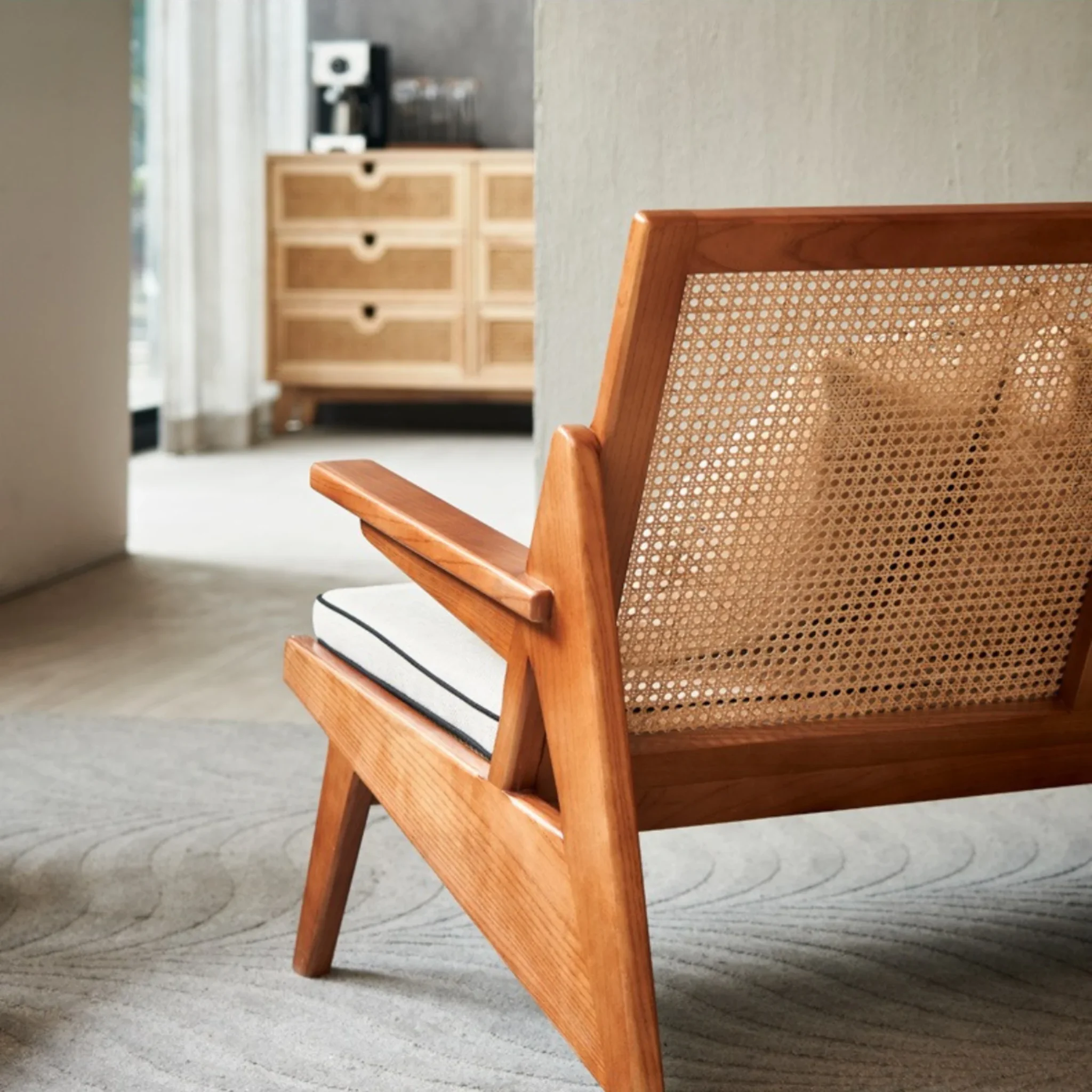 BohoBoho Rota Solid Wood & Rattan Armchair, Dark Wood, 80x79x80cm
