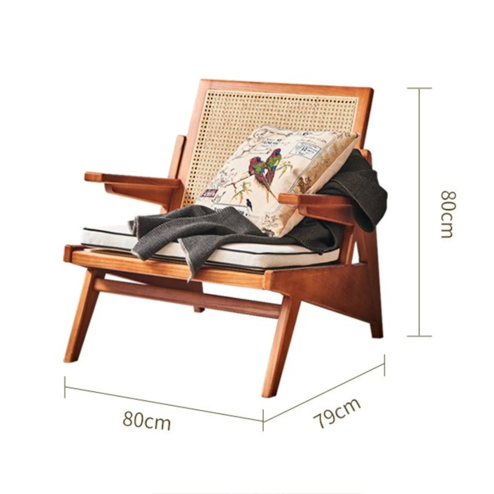 BohoBoho Rota Solid Wood & Rattan Armchair, Dark Wood, 80x79x80cm