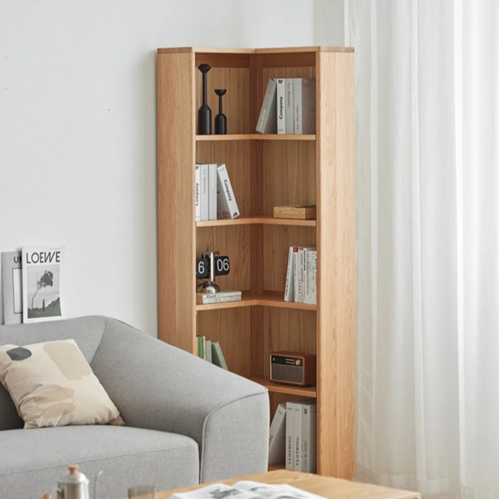 Solidwood Pittsburgh Corner Bookcase, 55x55x180cm, Natural Wood