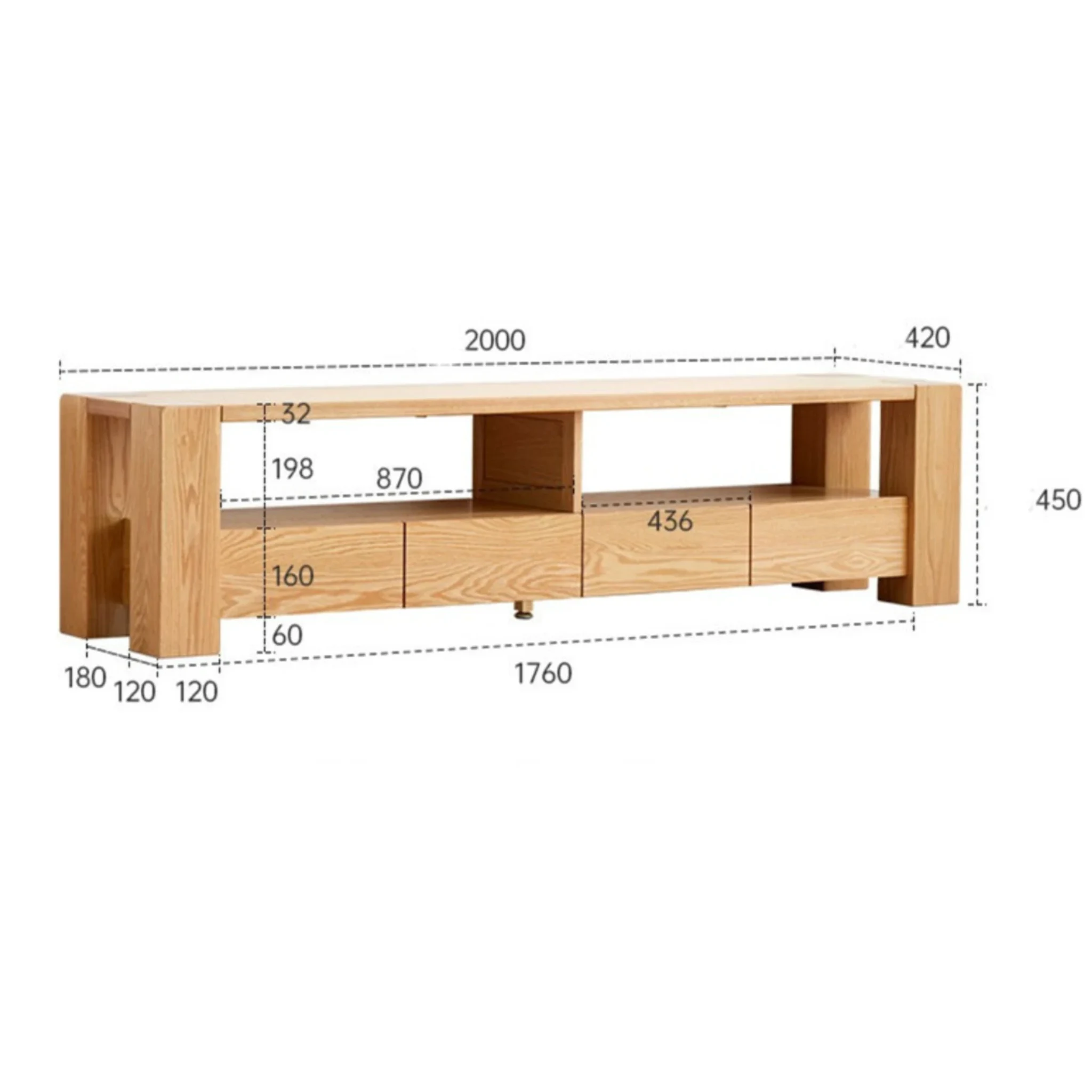 Solidwood Rayden TV Stand, 200x42CM, Natural Wood