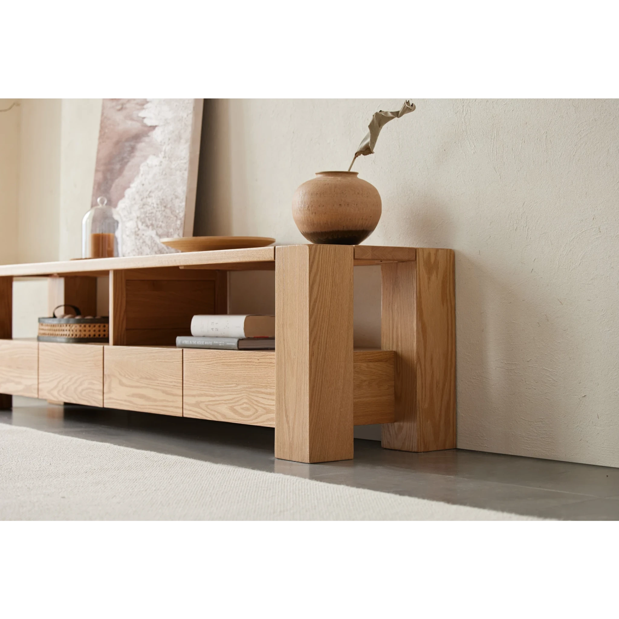 Solidwood Rayden TV Stand, 220x42CM, Natural Wood