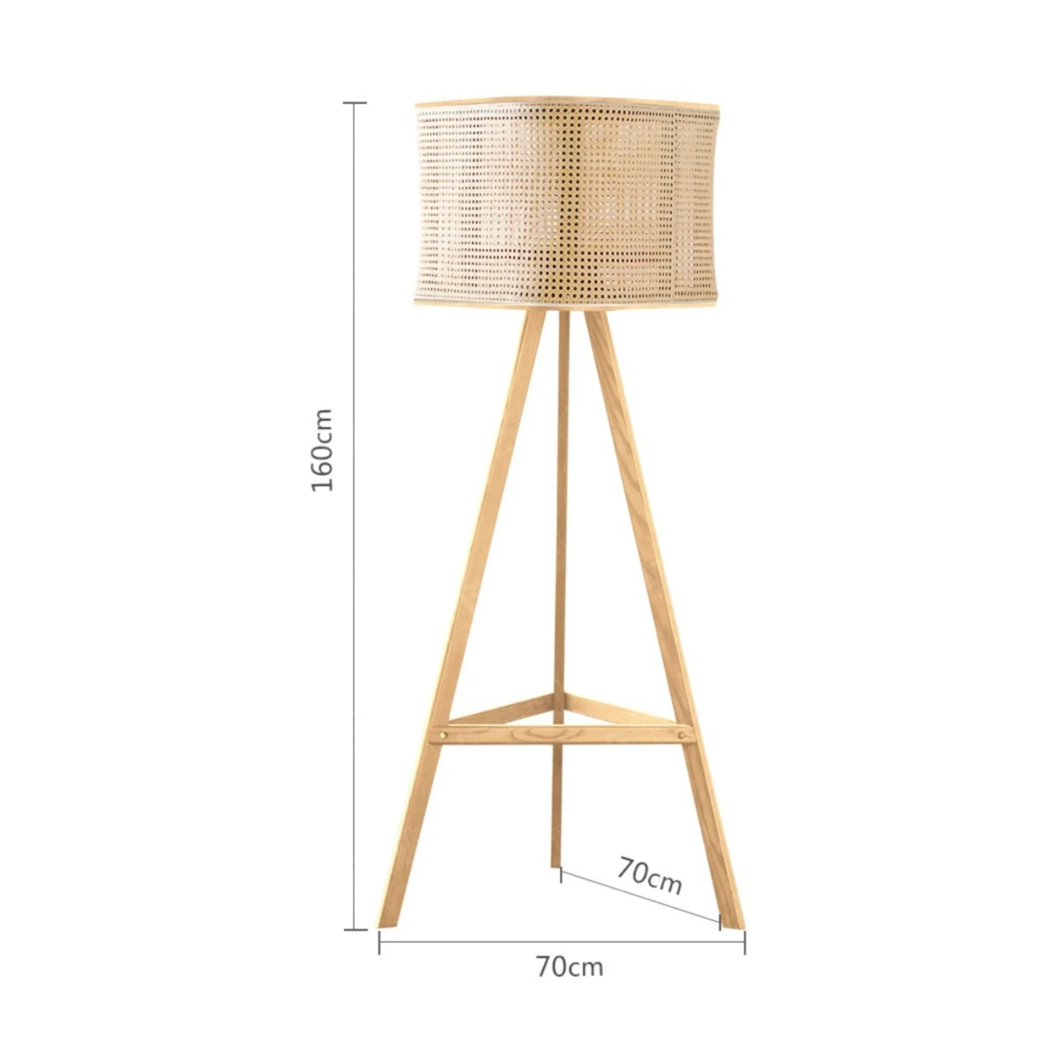 BohoBoho Tranquilo Solid Wood & Rattan Floor Lamp, Natural Wood, 70x70x160cm