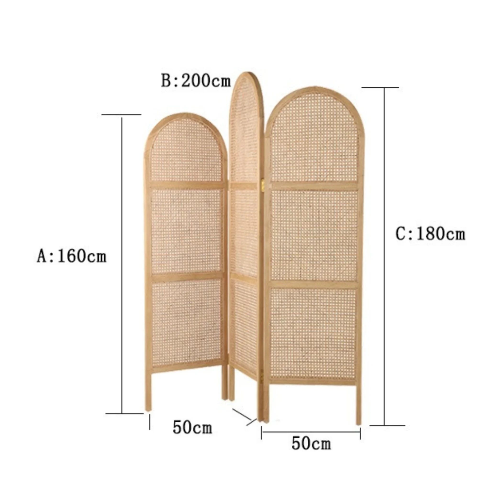BohoBoho Tranquilo Solid Wood & Rattan Folding Screen, Natural Wood, 150x3x200cm