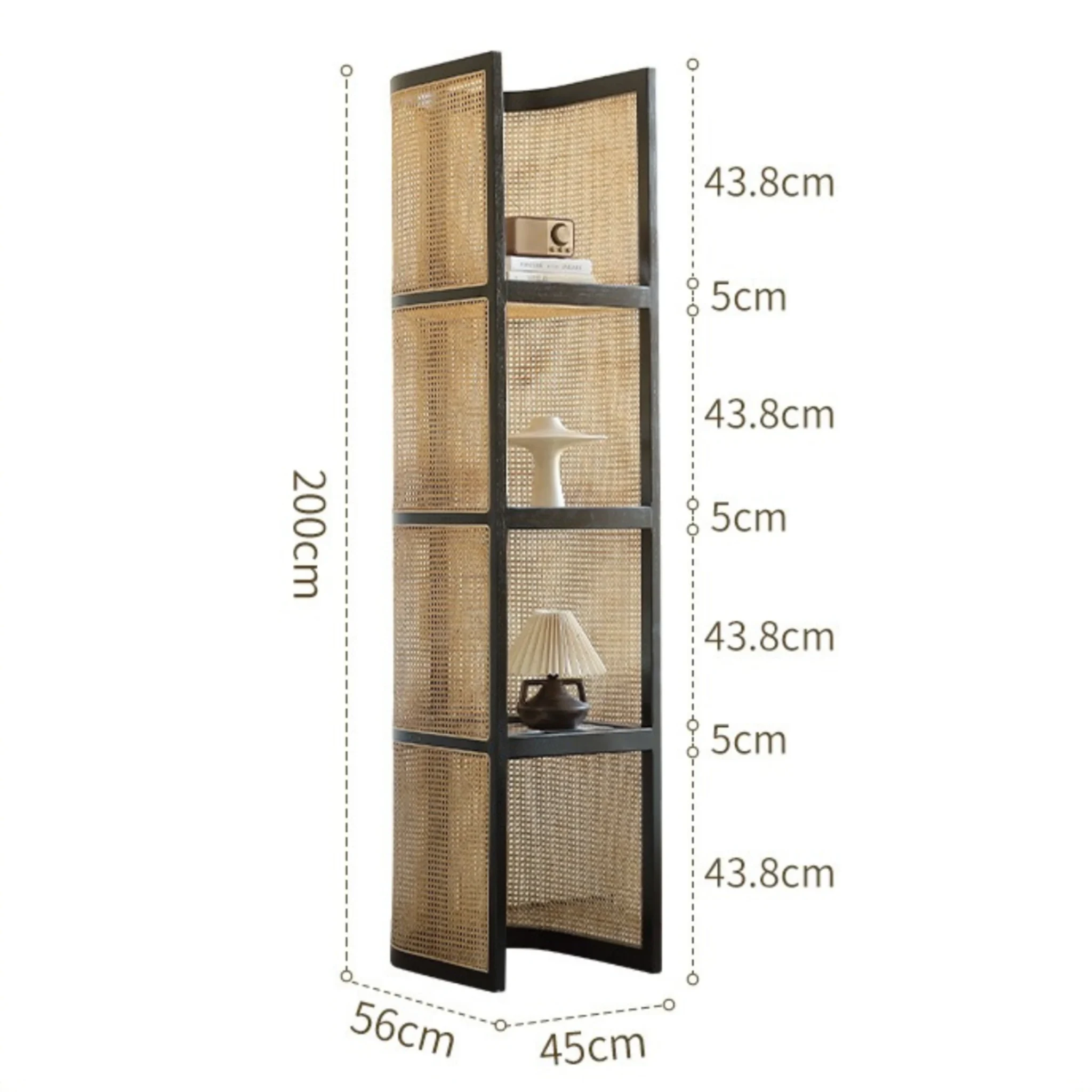 BohoBoho Tranquilo Rattan Curved Shelving Unit, Black, 45x56x200cm