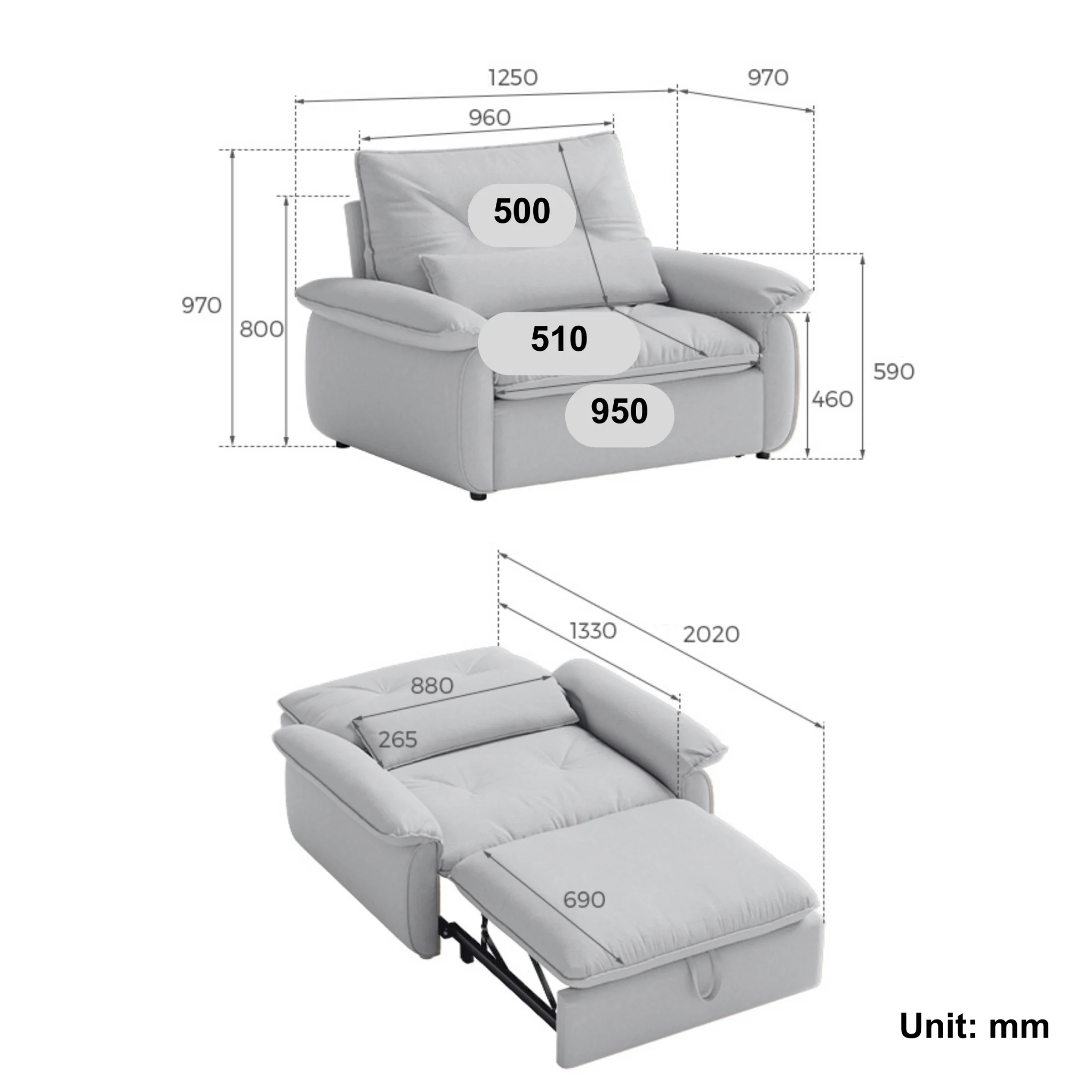 Linspire Rilla 1-Seater Sofa Bed, Velvet-Like Fabric, White