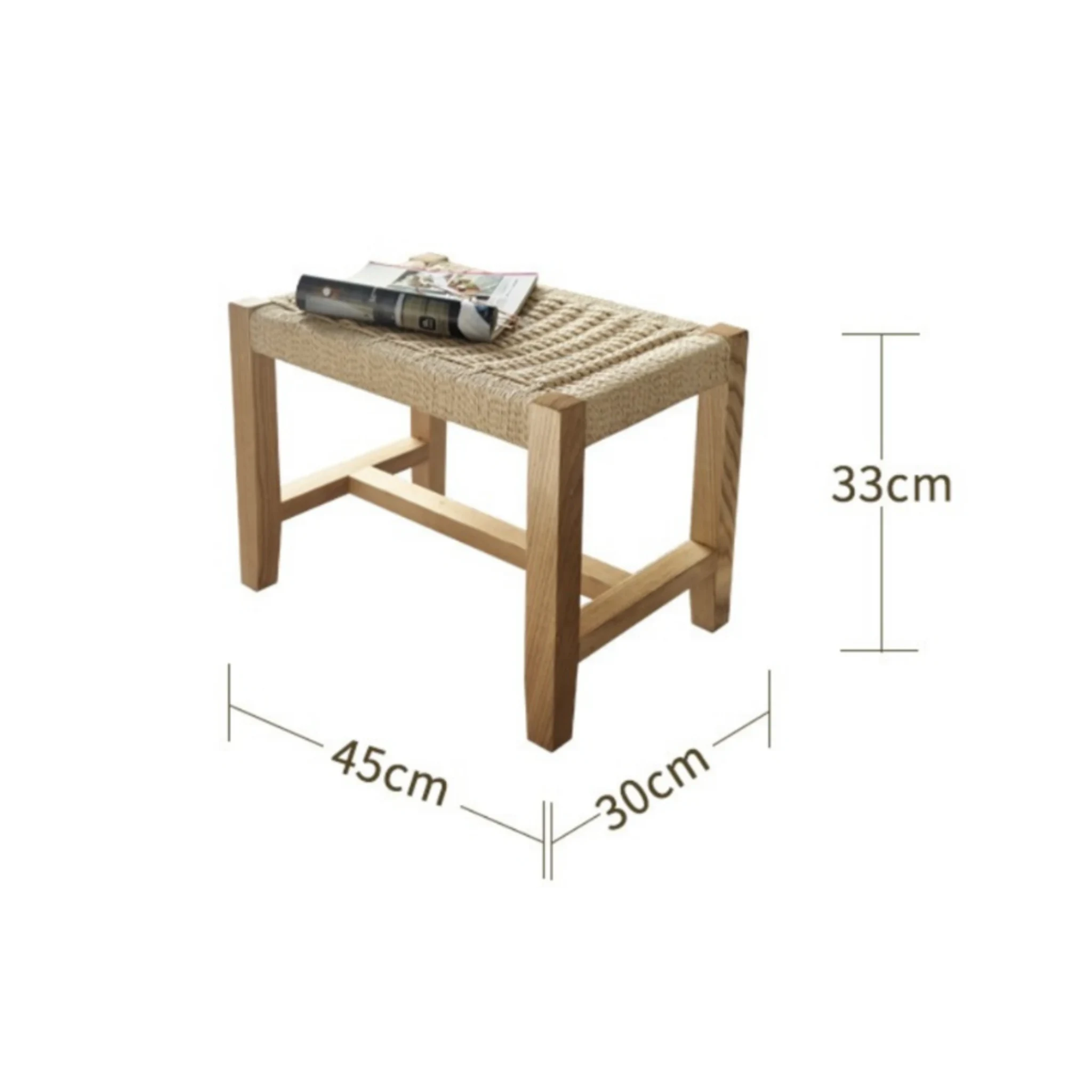 BohoBoho Verus Solid Wood & Rattan Foot Stool, Natural Wood