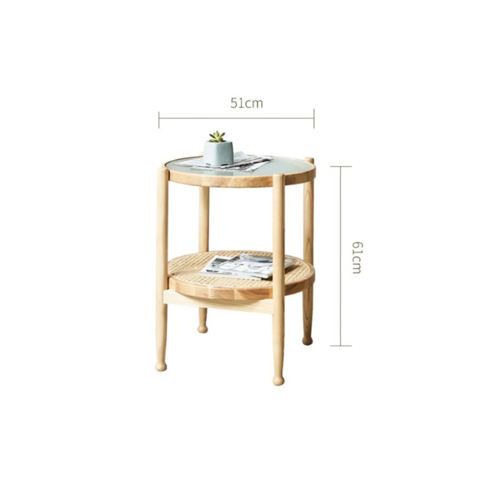 BohoBoho Verus Solid Wood & Rattan Ripple Coffee Table, Natural Wood, 51x61cm