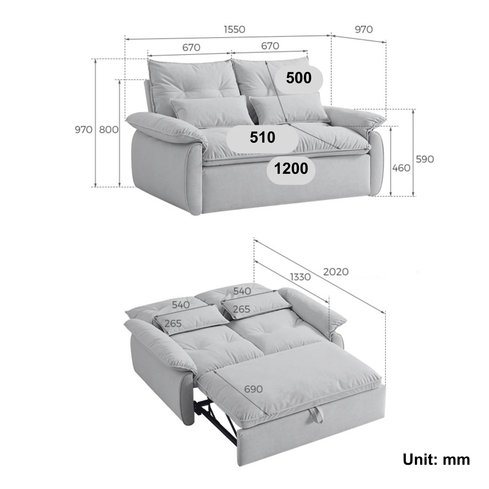Linspire Rilla 2-Seater Sofa Bed, Linen-Look Fabric, Brown