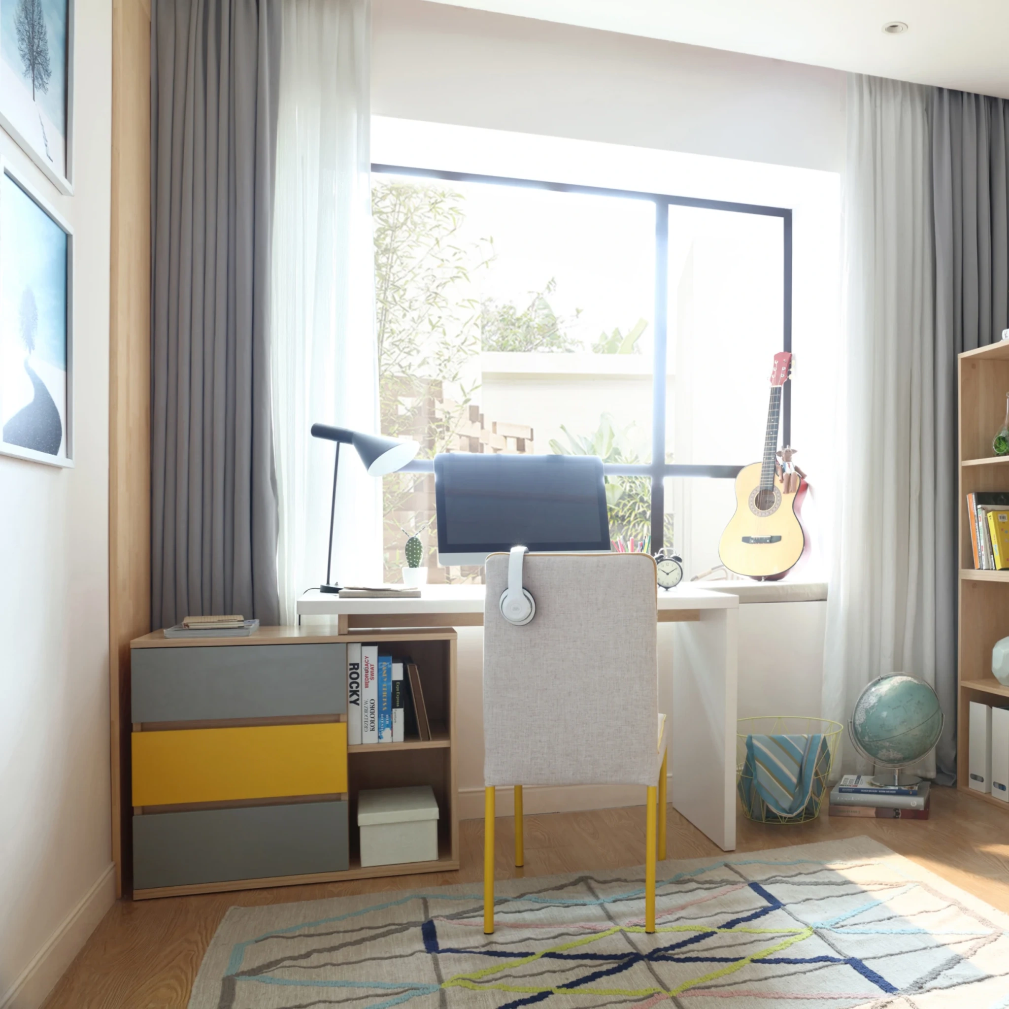 Linspire Slate Study Desk , Yellow & Natural Wood