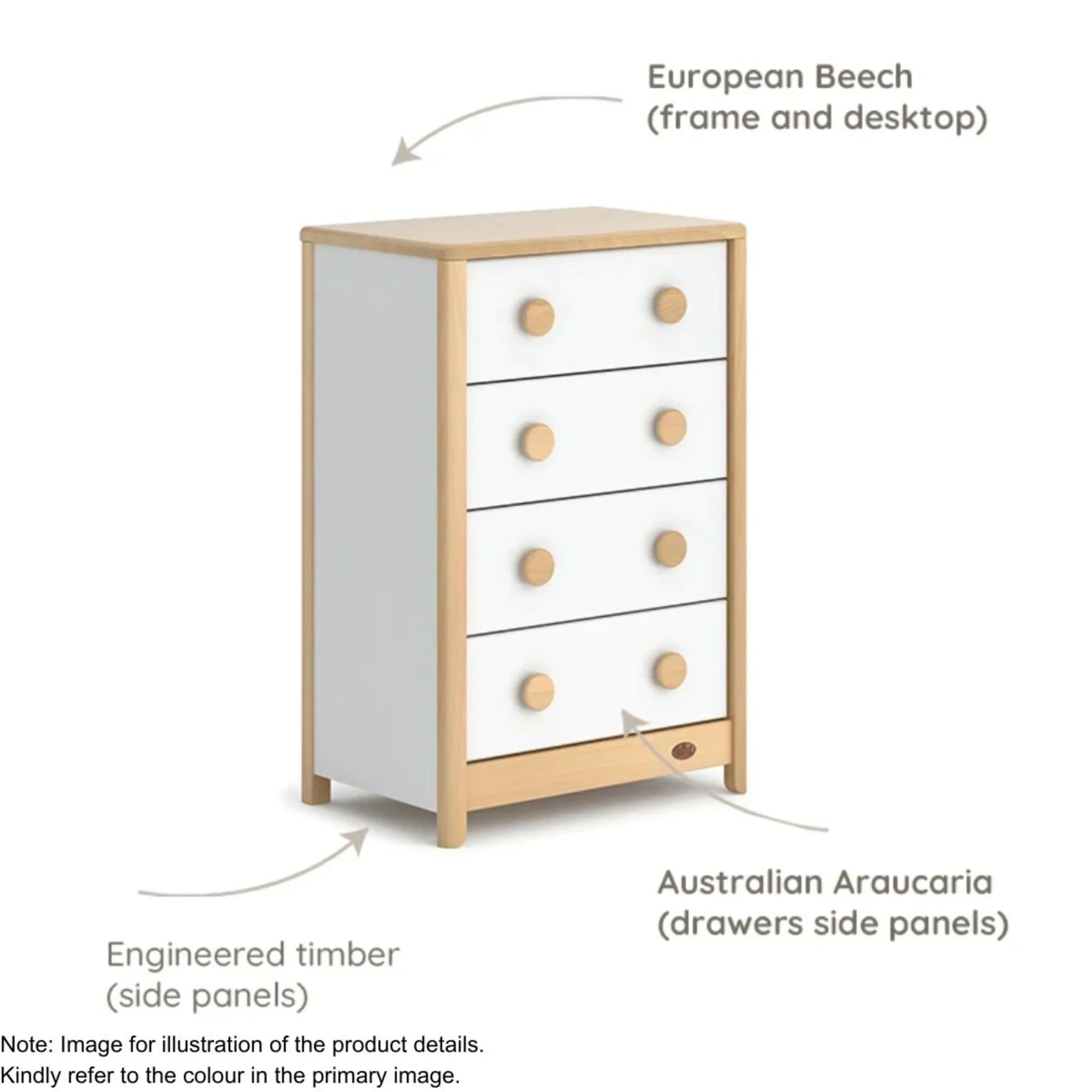 Boori Byron Kids 4 Drawer Chest, Blueberry