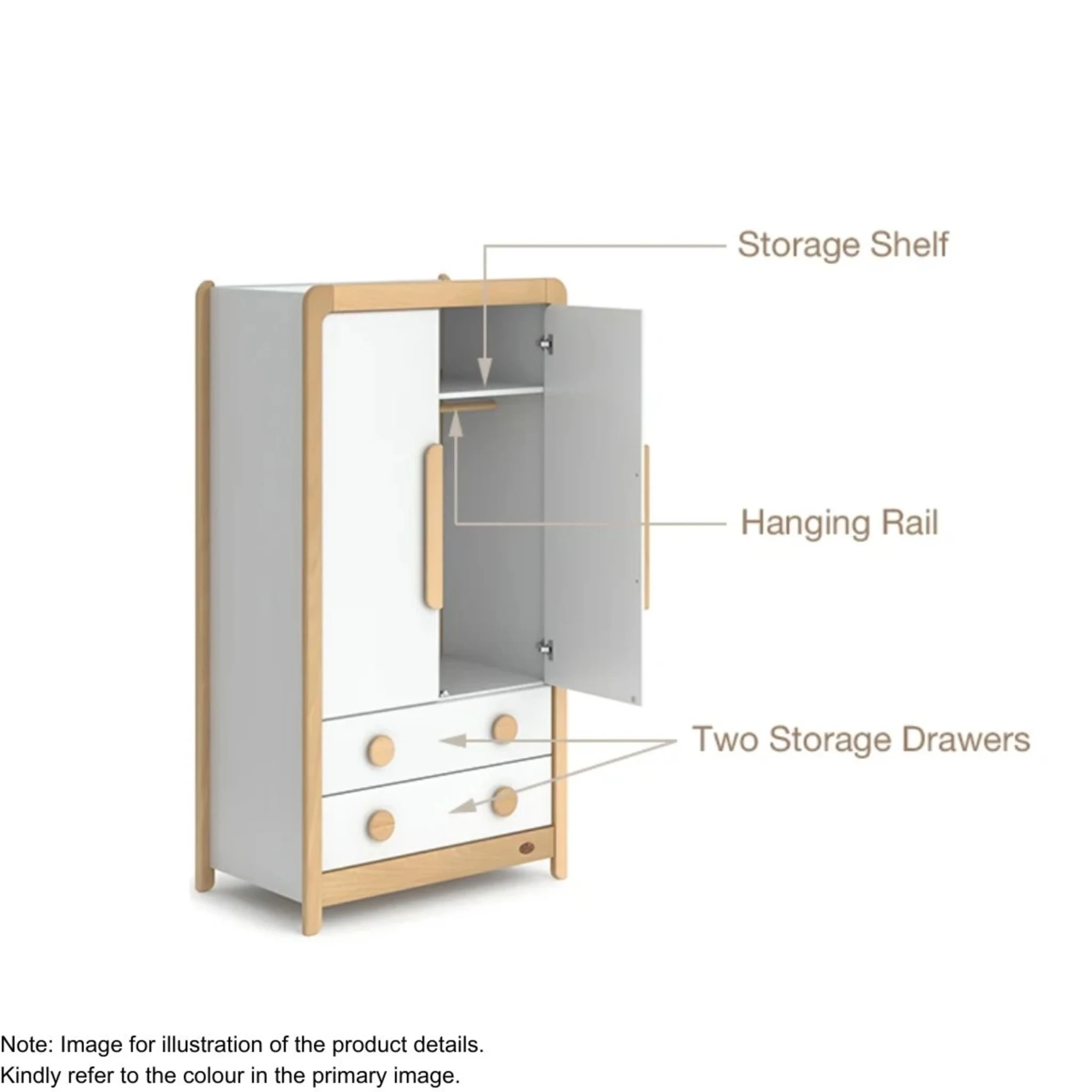 Boori Byron Kids 2 Door wardrobe with 2 drawers, Cherry