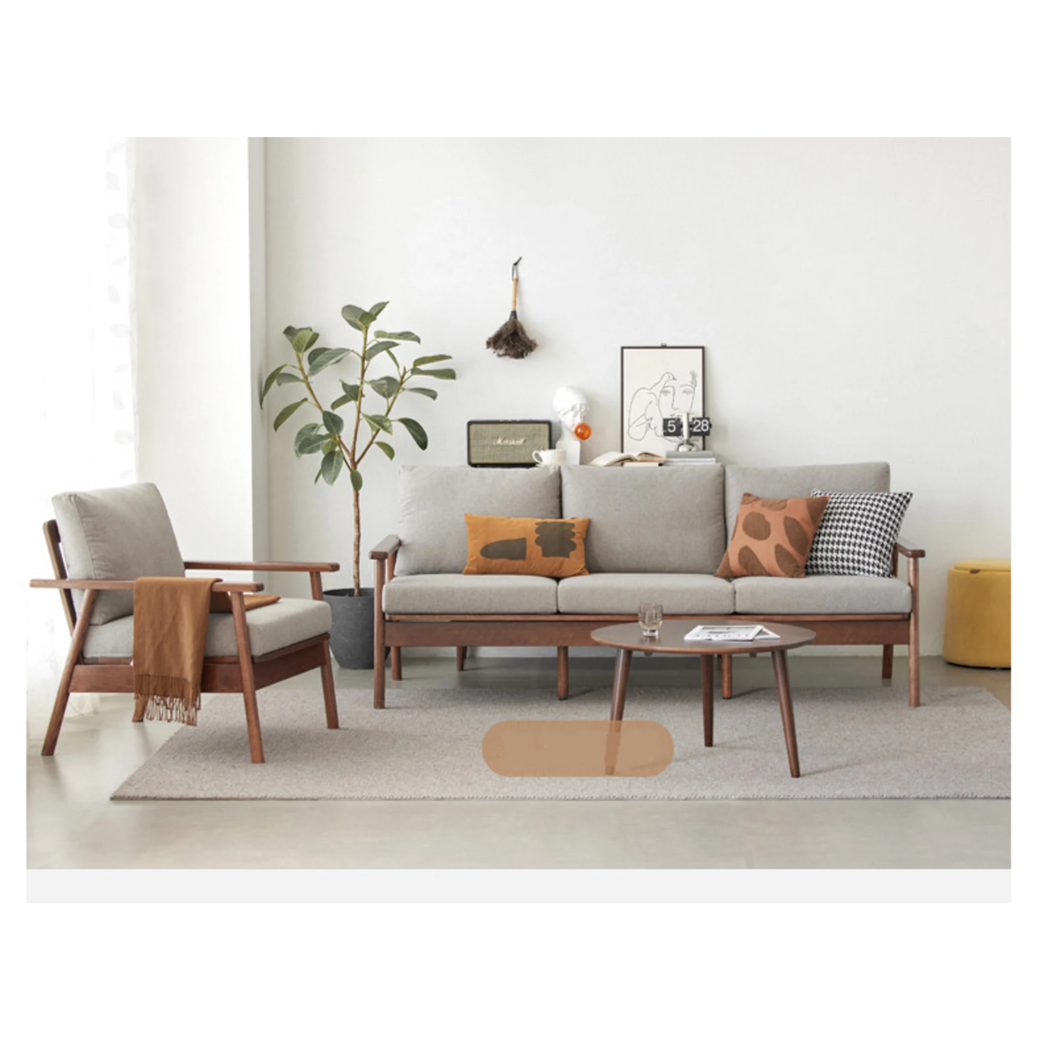 Solidwood Seattle 1-Seater Sofa, Grey & Dark Wood