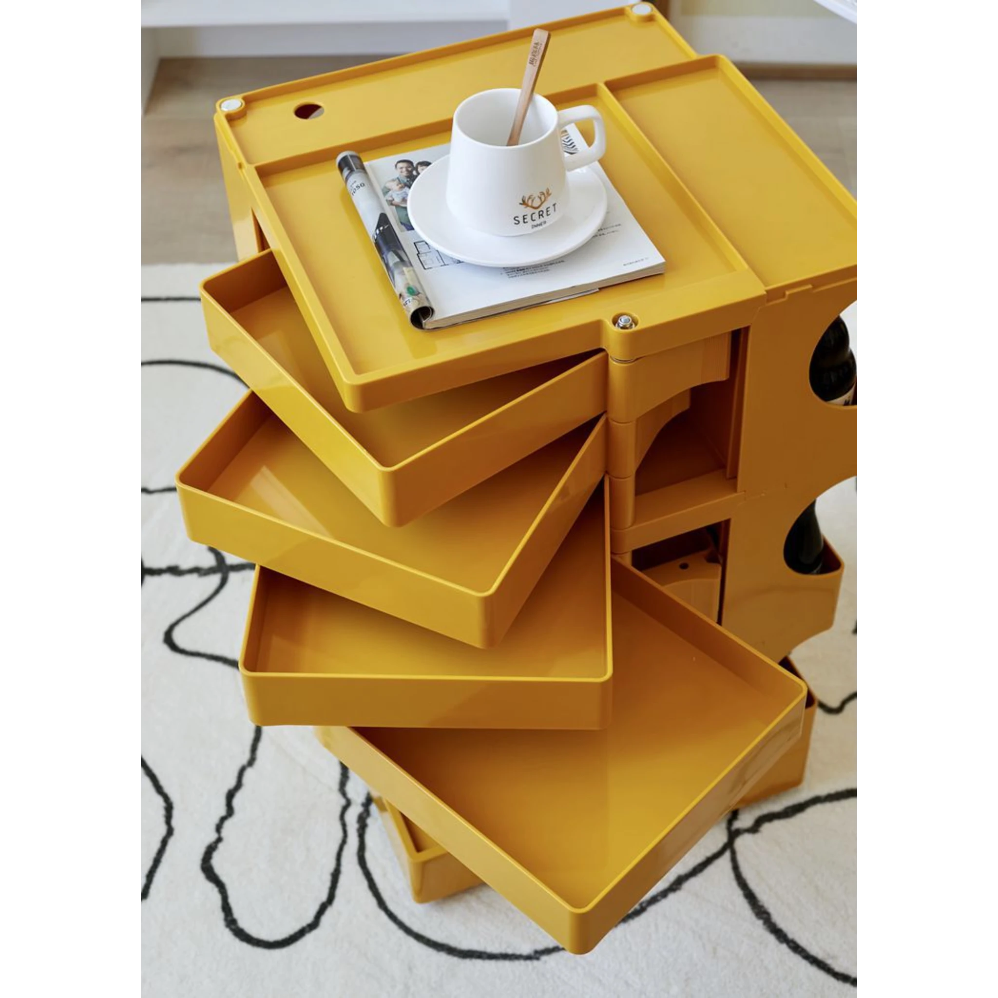 MODE Joe Colombo 3 Tier Boby Storage Trolley Cart Replica, Yellow