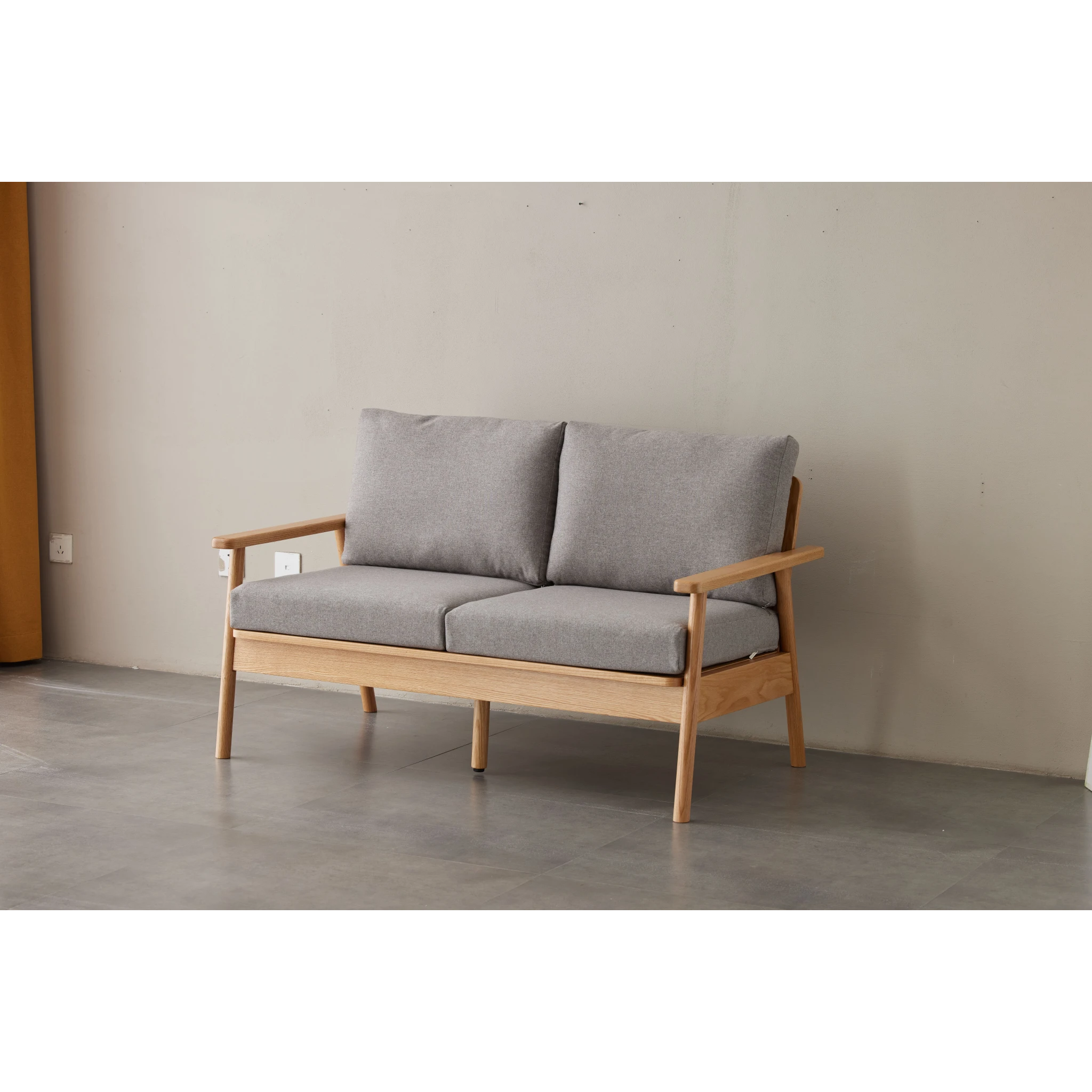 Solidwood Seattle 2-Seater Sofa, 137x80CM, Grey & Natural Wood