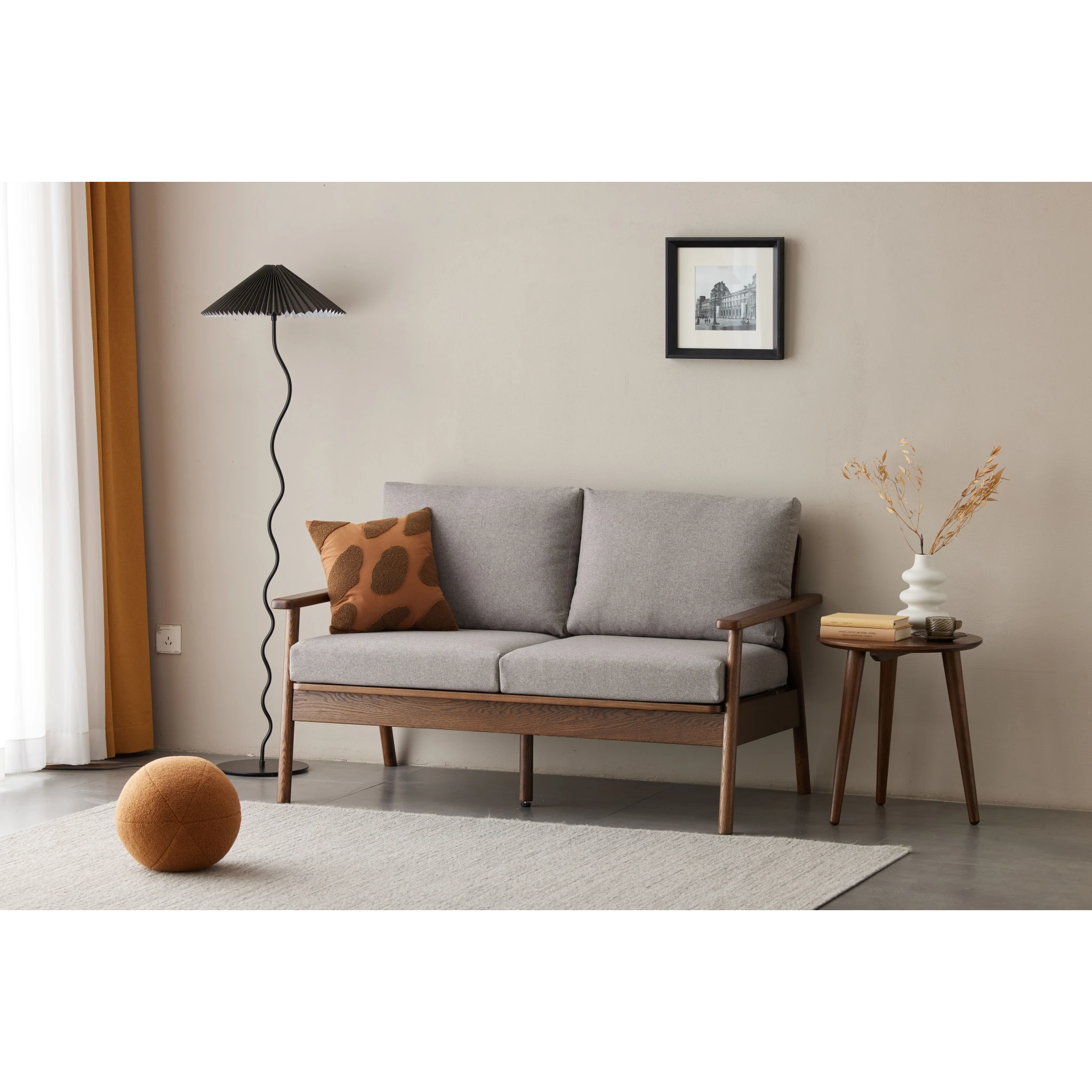Solidwood Seattle 2-Seater Sofa, 137x80CM, Grey & Dark Wood