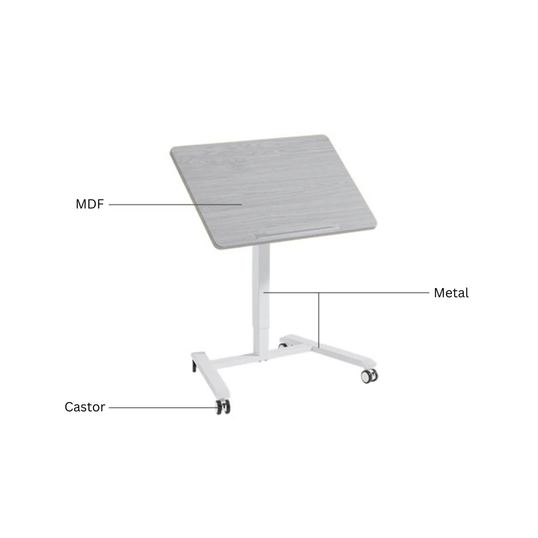 Linspire Islet Height Adjustable Pneumatic Side Table with Castors, Natural Wood