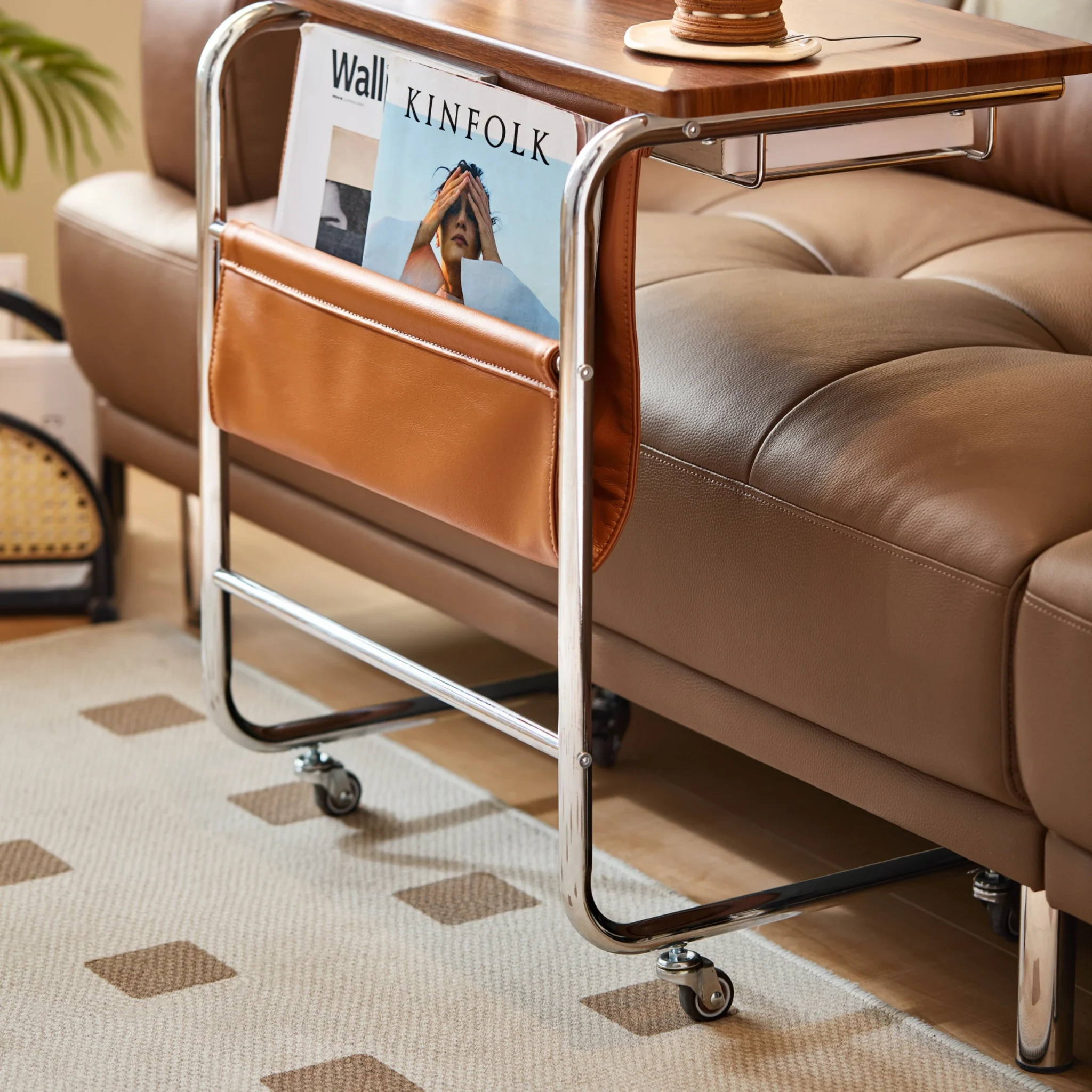 Linspire Trend Rolling Side Table with Storage, Brown