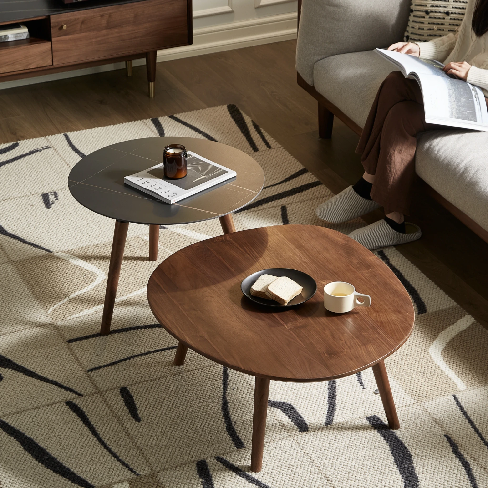 Solidwood Zephyr Coffee Table Pair, Set of 2