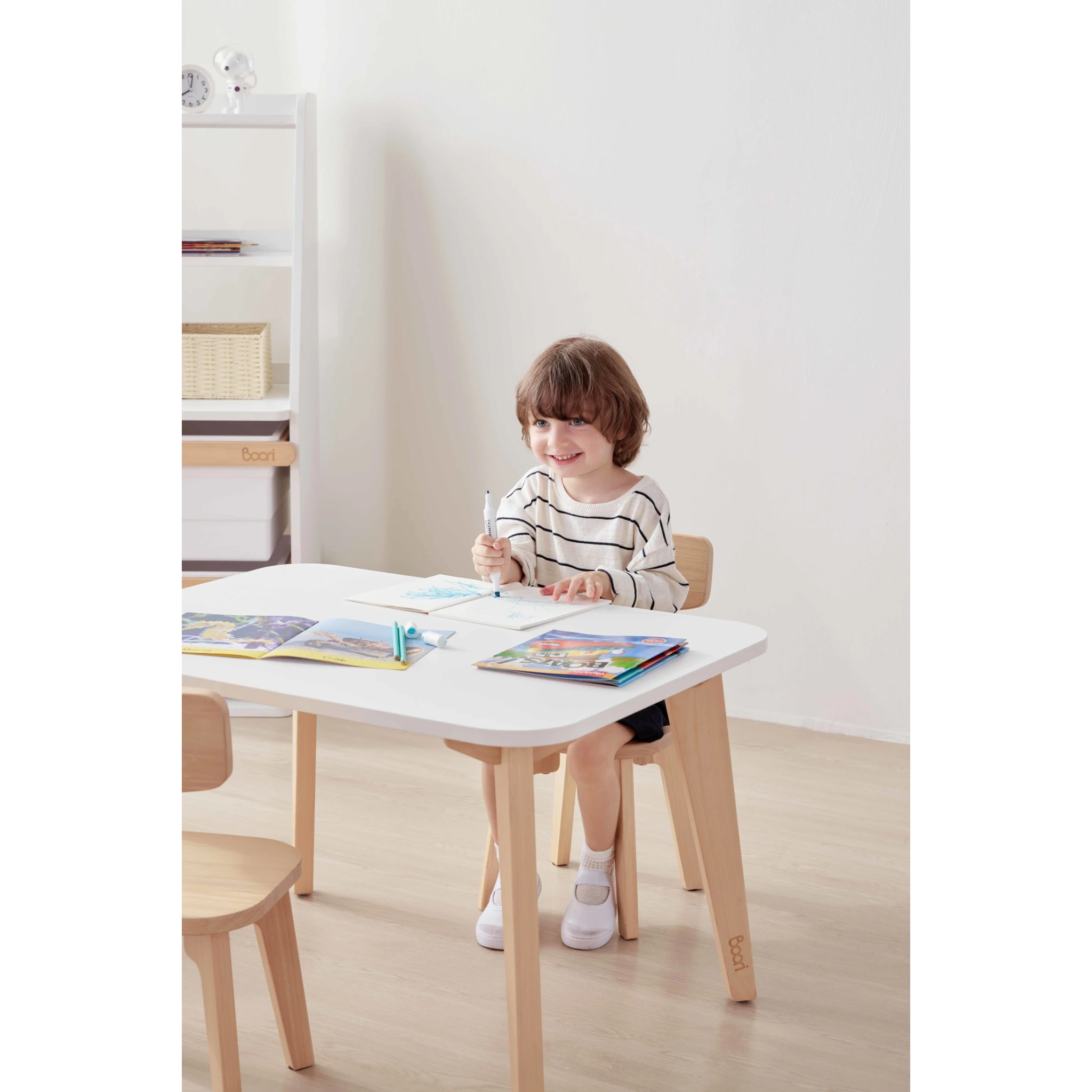 Boori Tidy Kids Table V23 With Two Chairs Package, Barley White