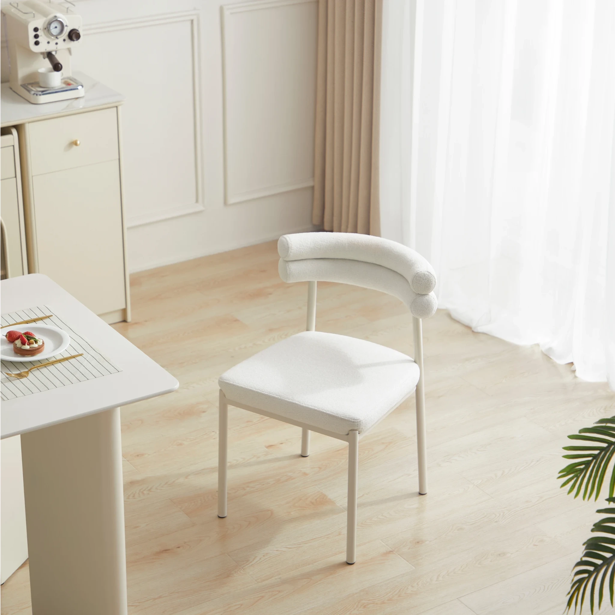 Linspire Tesseract Boucle Dining Chairs, Creamy White, Set of 2
