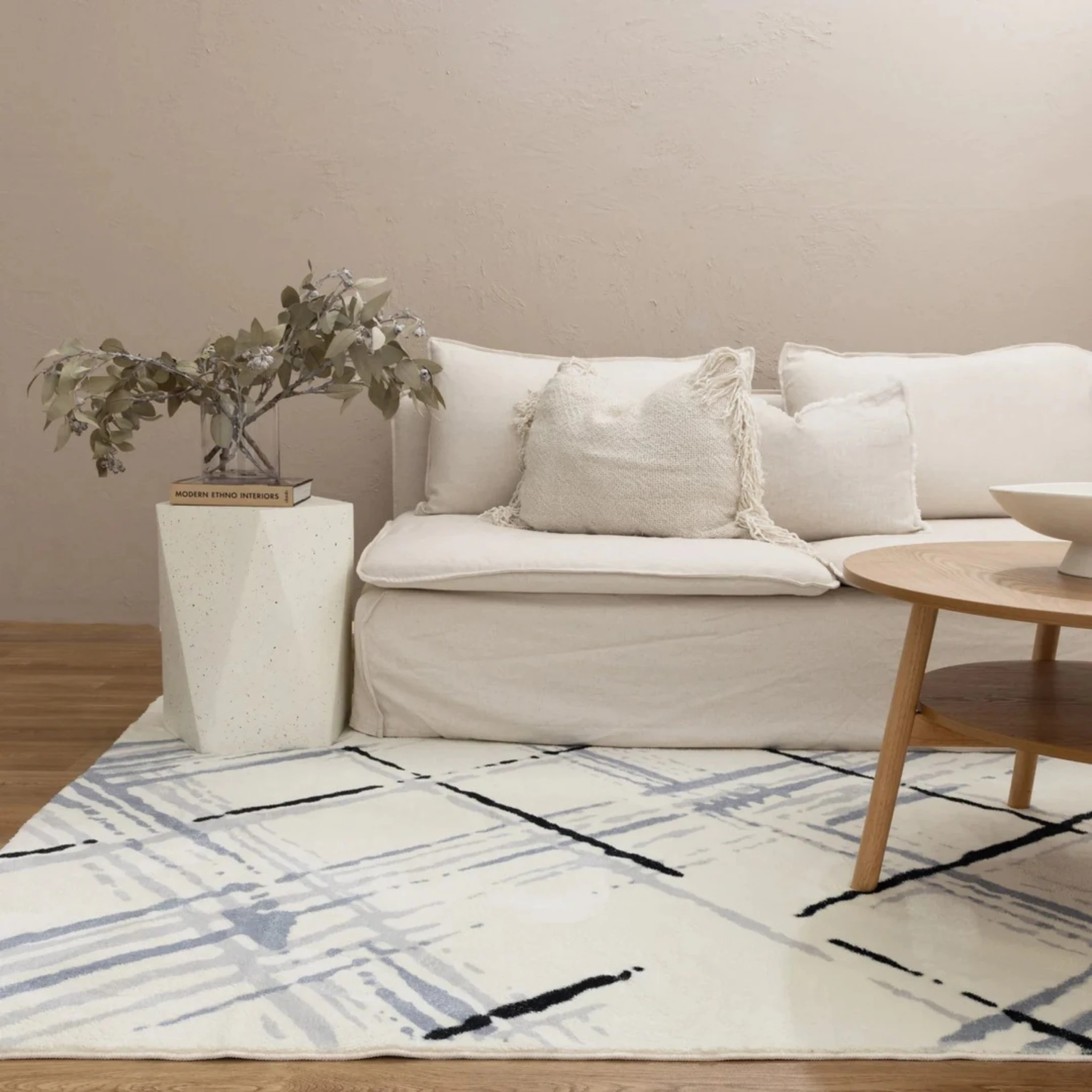 DreamWeaver Oasis Machine Washable Rug, Geo Blue, 120x170cm