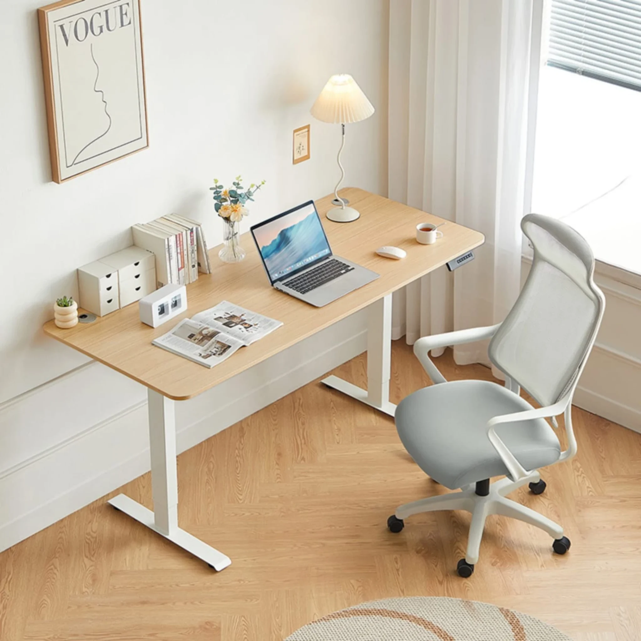 Linspire Ascend 2PCS Standing Desk Set, 140cm, Natural Wood & Grey