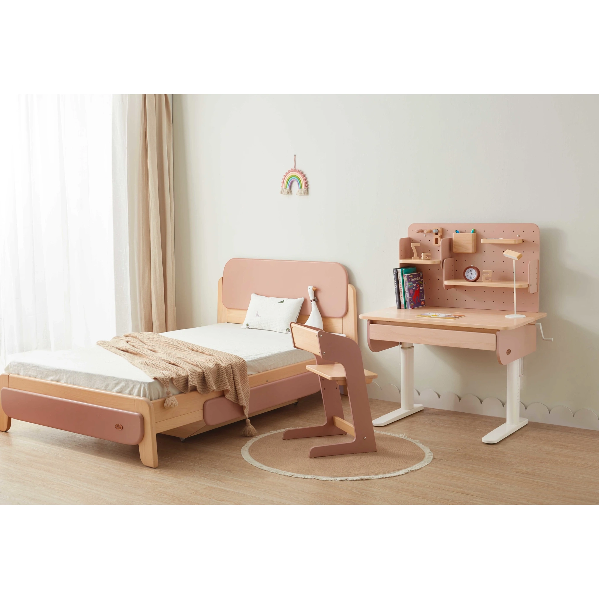 Boori Ergonomic Kids Desk (100cm) With Pegboard Hutch Package, Cherry