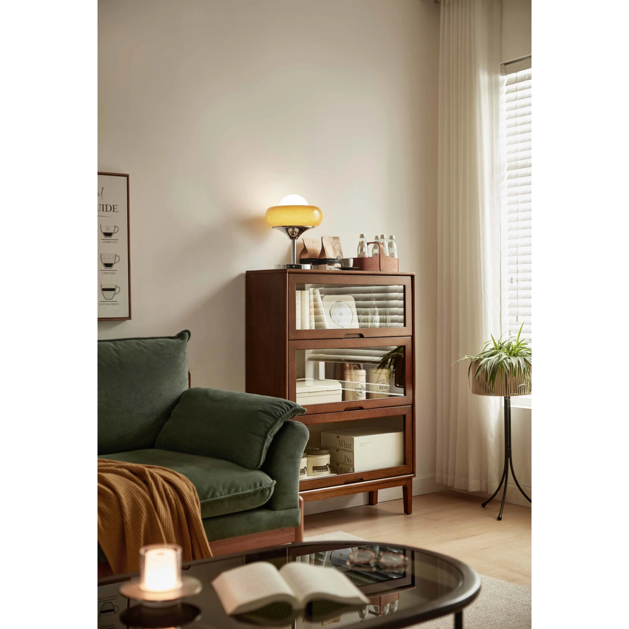 Linspire Cocoa Bookcase with Glass Door 80cm, 3-Tier