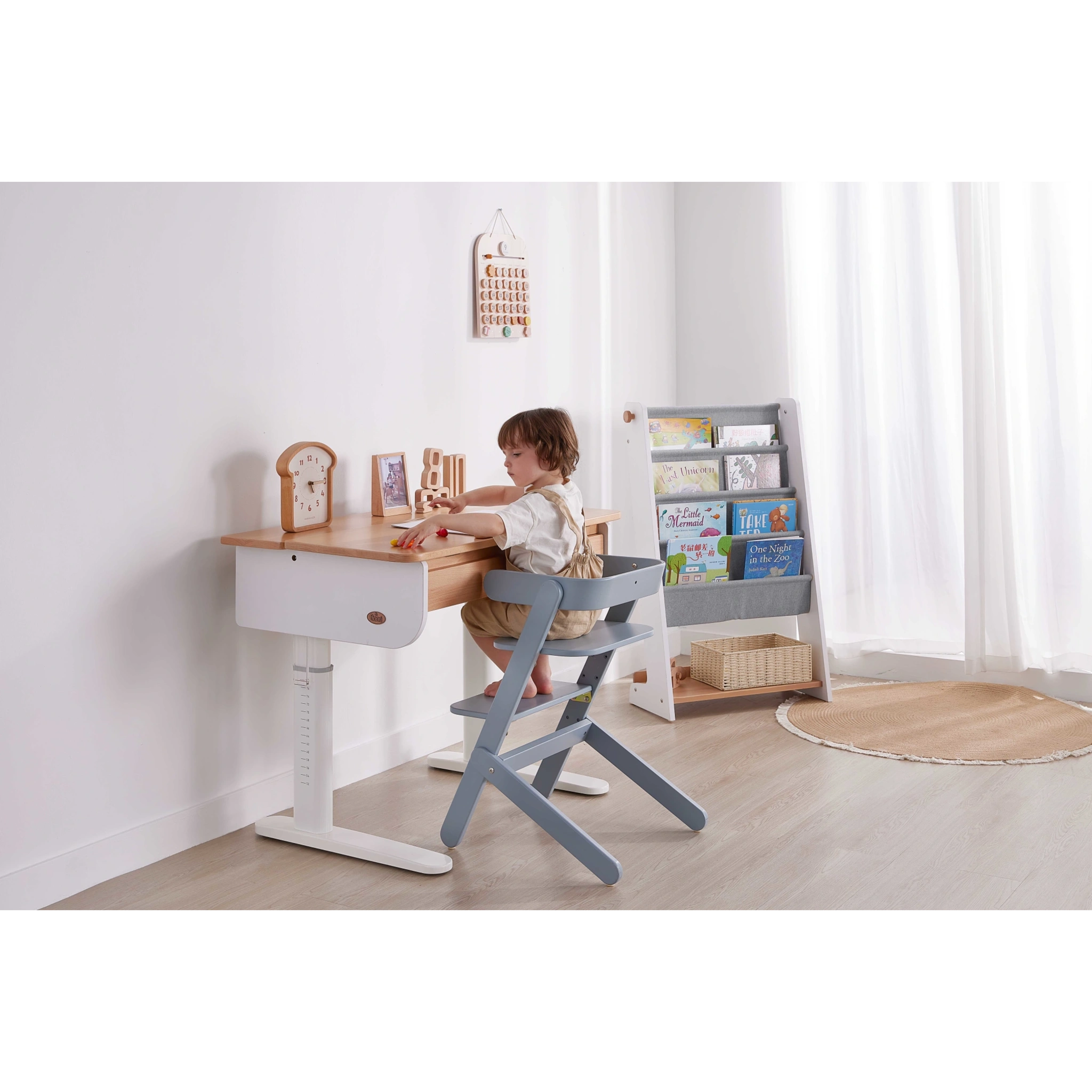 Boori Ergonomic Kids Desk (100cm) With Pegboard Hutch Package, Barley White