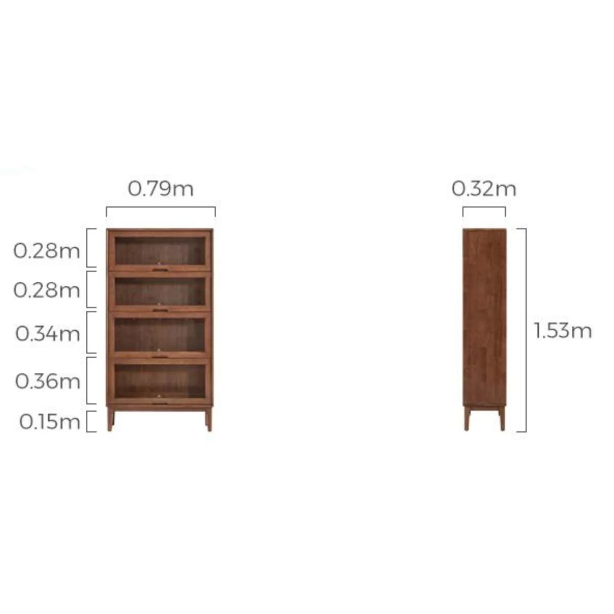 Linspire Cocoa Bookcase with Glass Door 80cm, 4-Tier