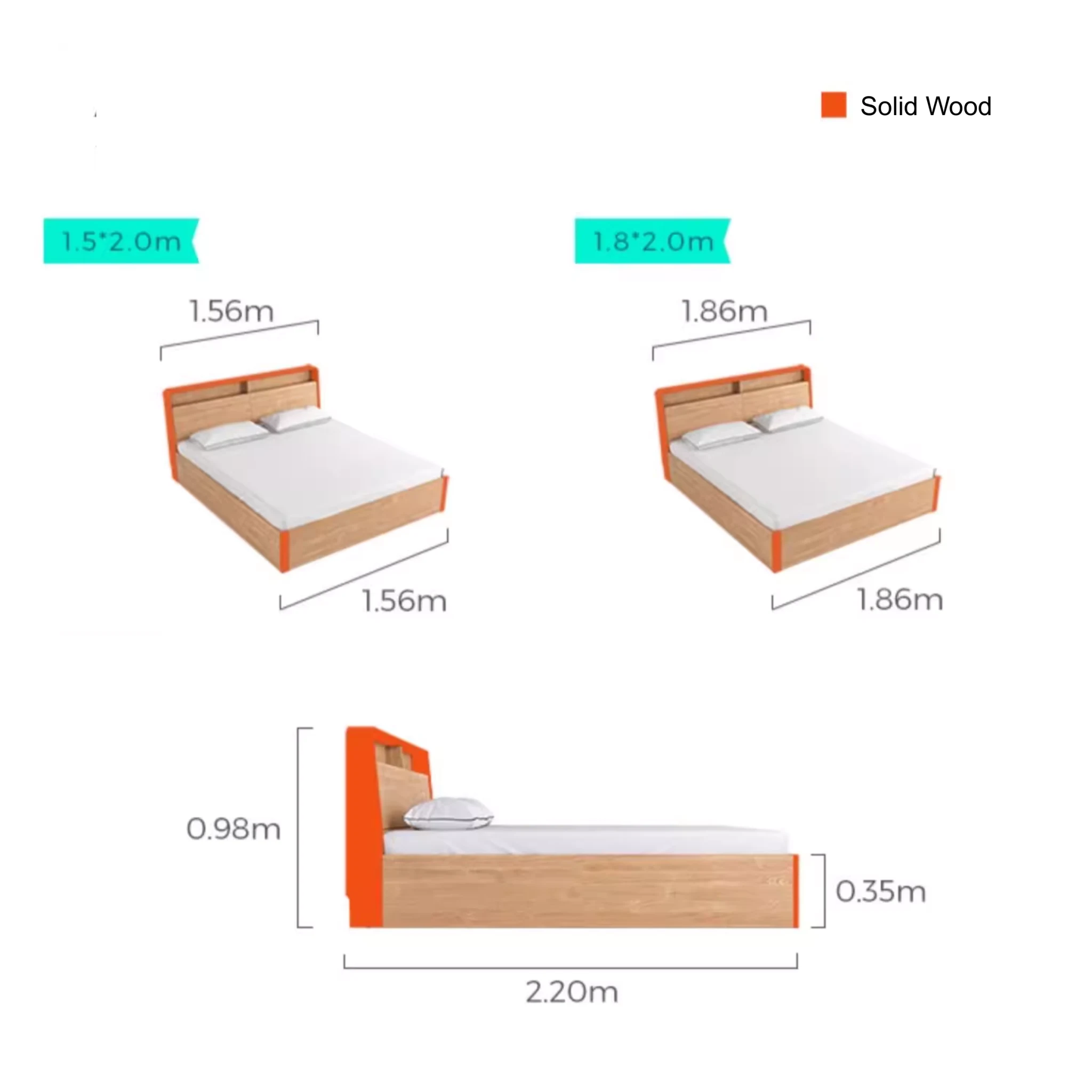 Linspire Aspire Global Queen Bed Frame with Storage, Natural Wood