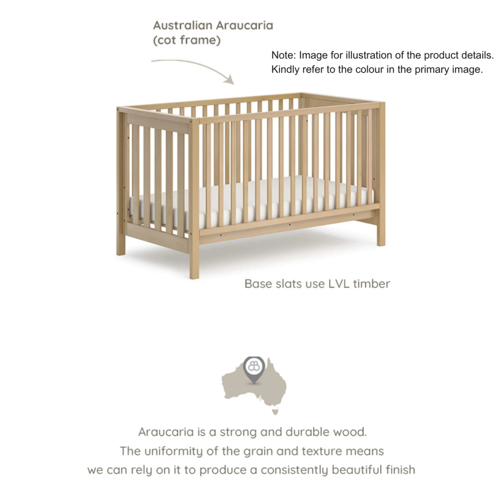 Boori Oslo Kids Baby Cot, Barley White