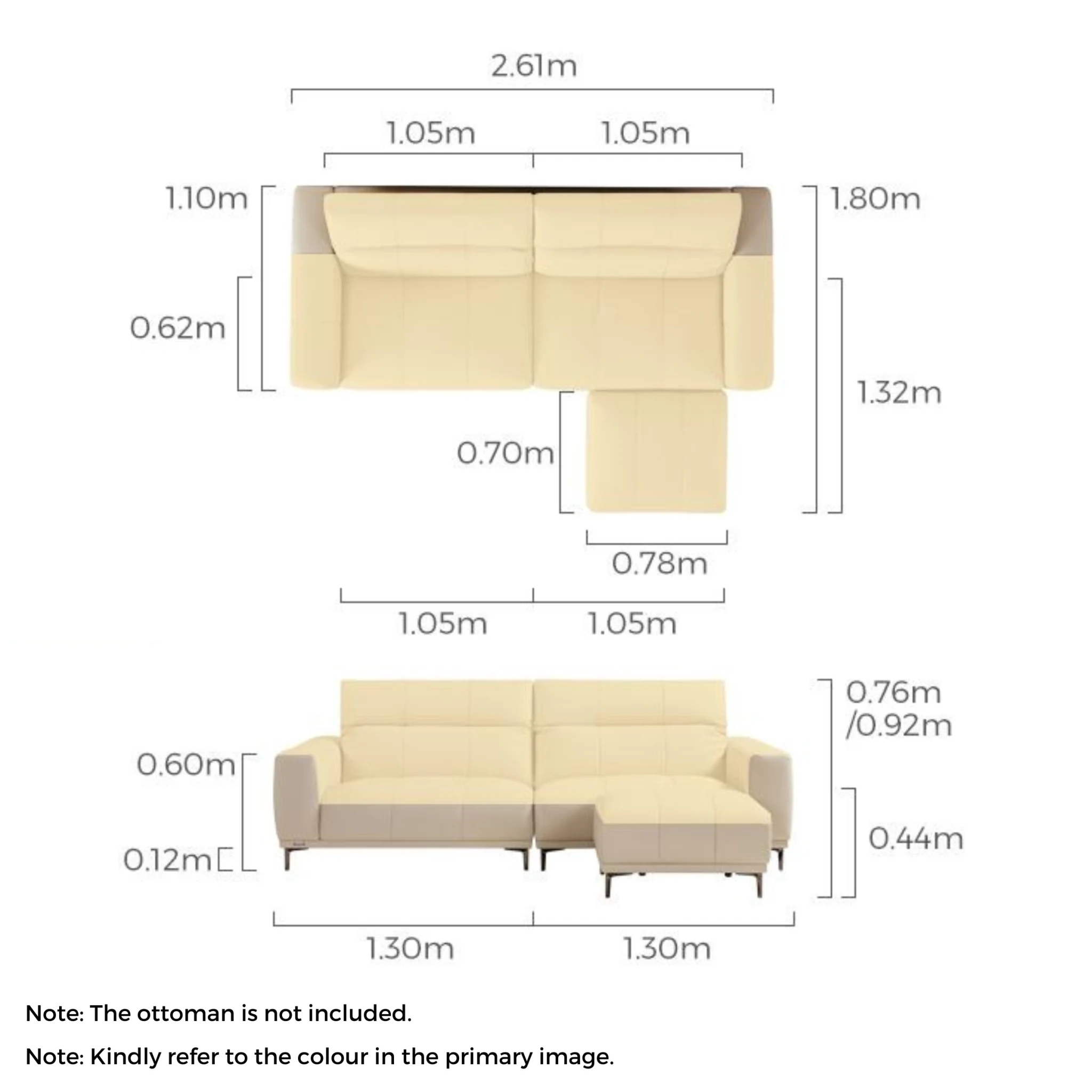 Linspire Crest Leather 3.5-Seater Sofa, Grey