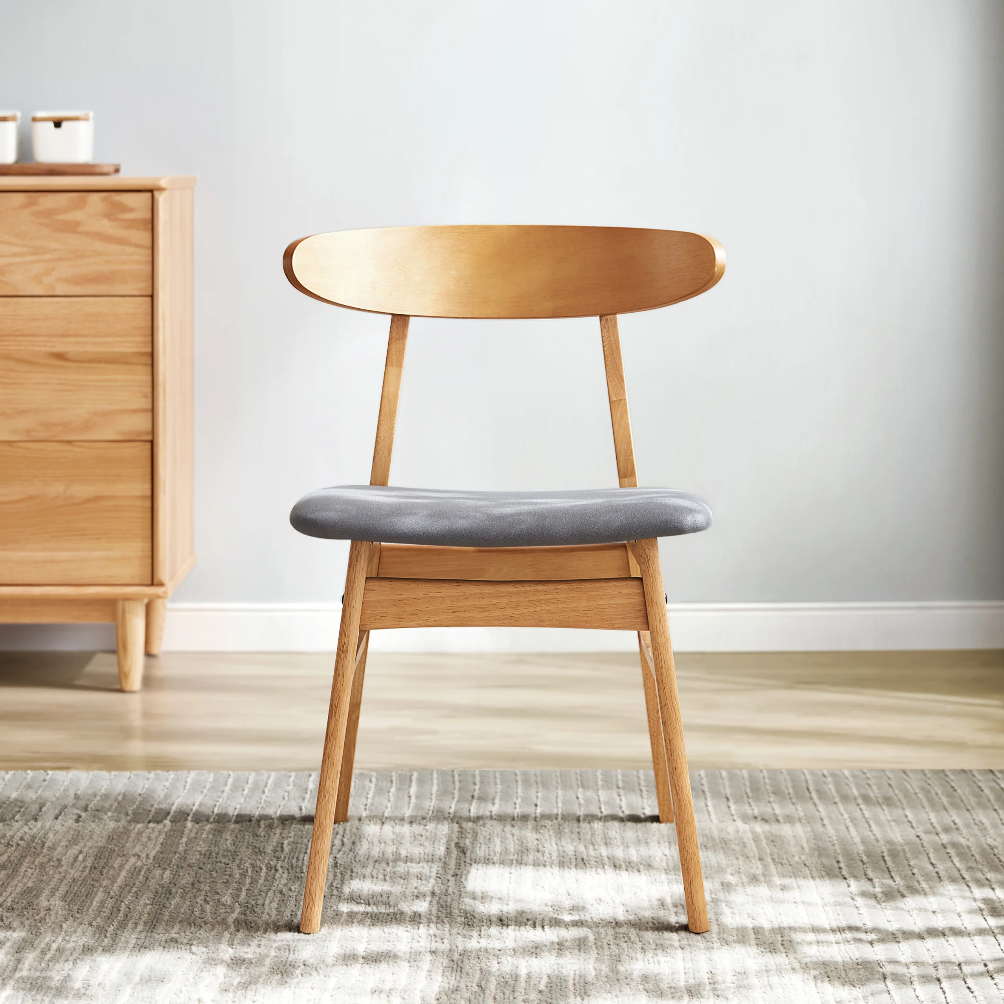 Linspire Elmer Dining Chair with Leathaire Seat, Set of 2, Natural Wood