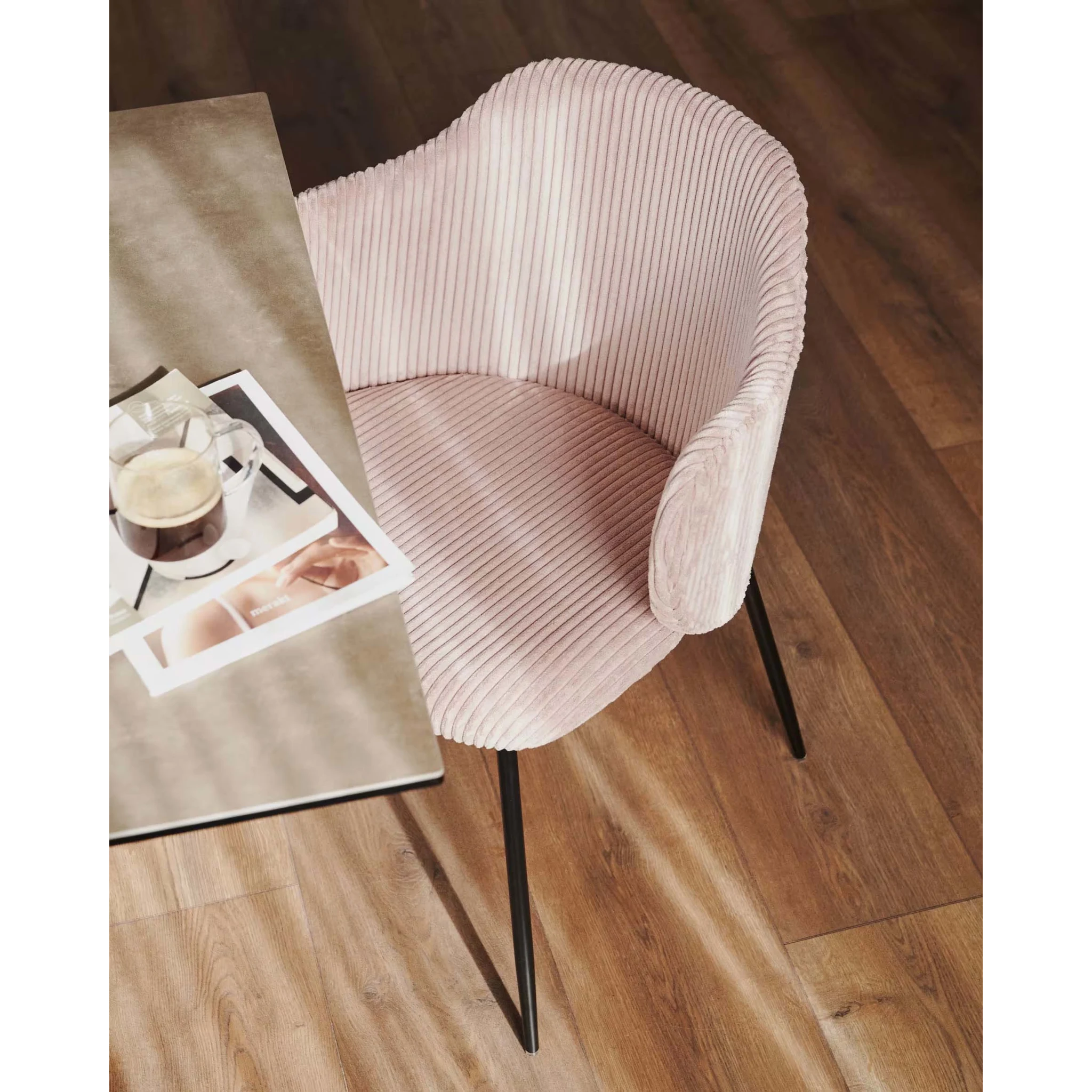 Kave Home Yunia Corduroy Dining Chair, Pink