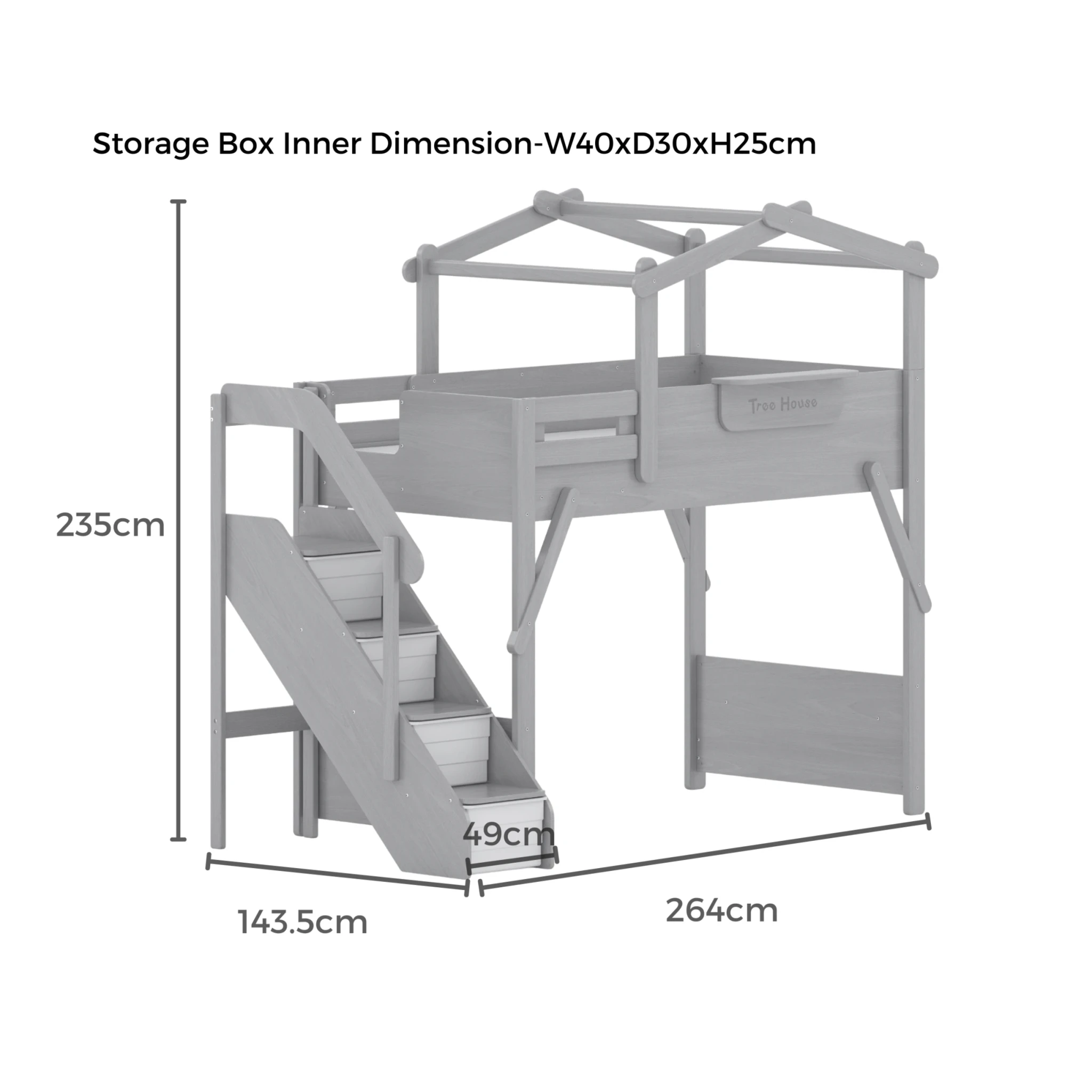 Boori Treehouse Kids NZ King Single Loft Bed + Roof Frame and Storage Staircase, Beech