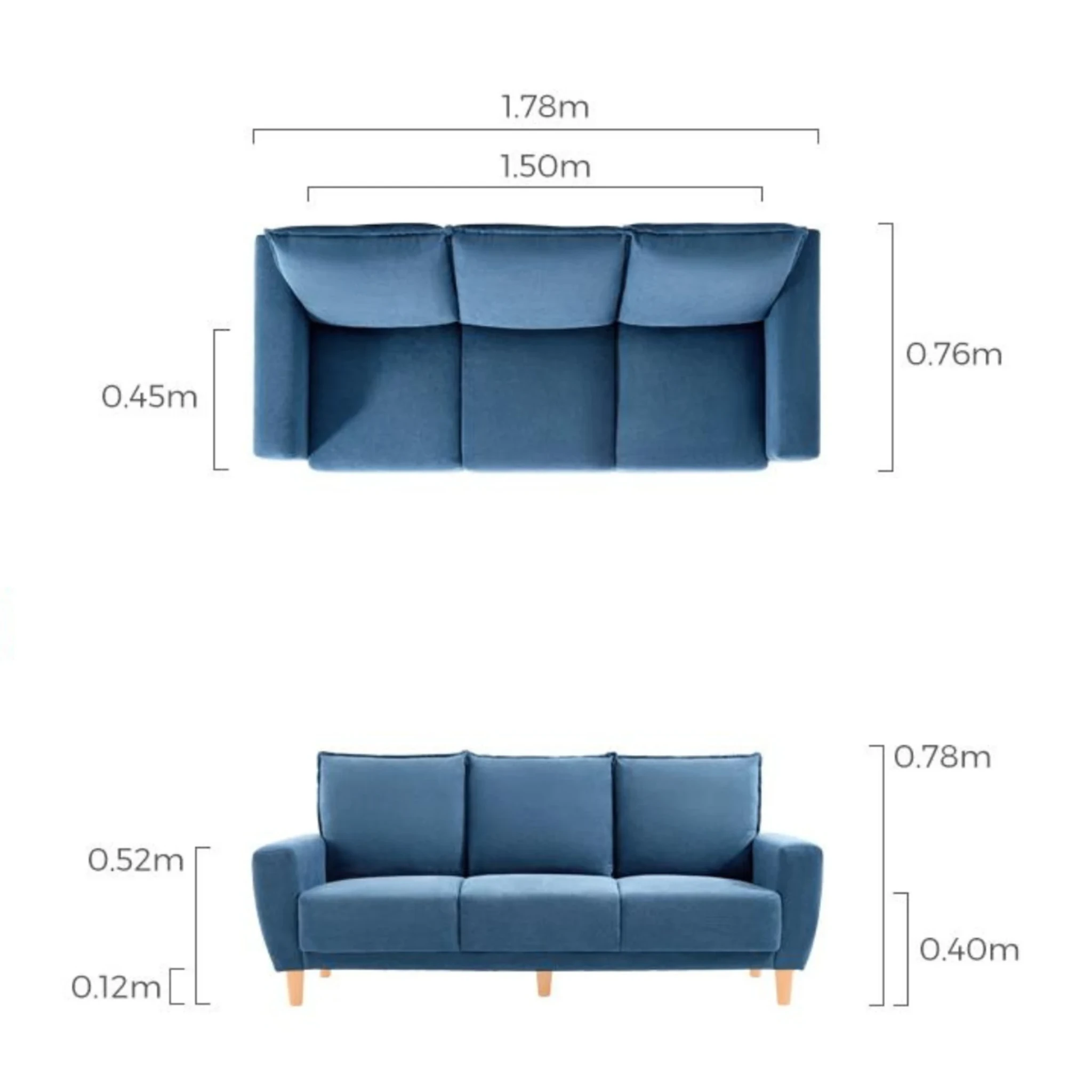 Linspire Essence 3-Seater Sofa, Blue