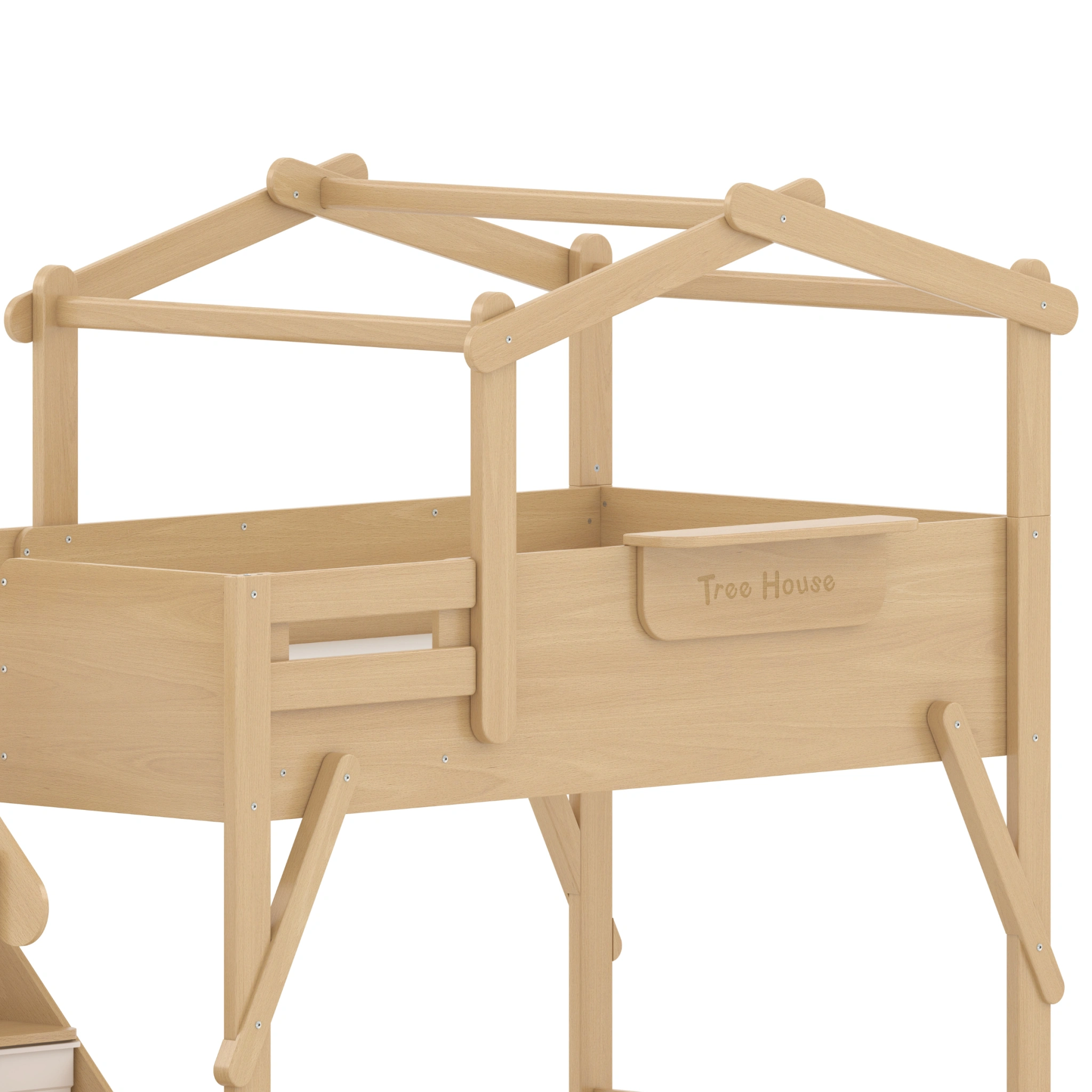 Boori Treehouse Kids NZ King Single Bunk Bed + Roof Frame and Storage Staircase, Beech