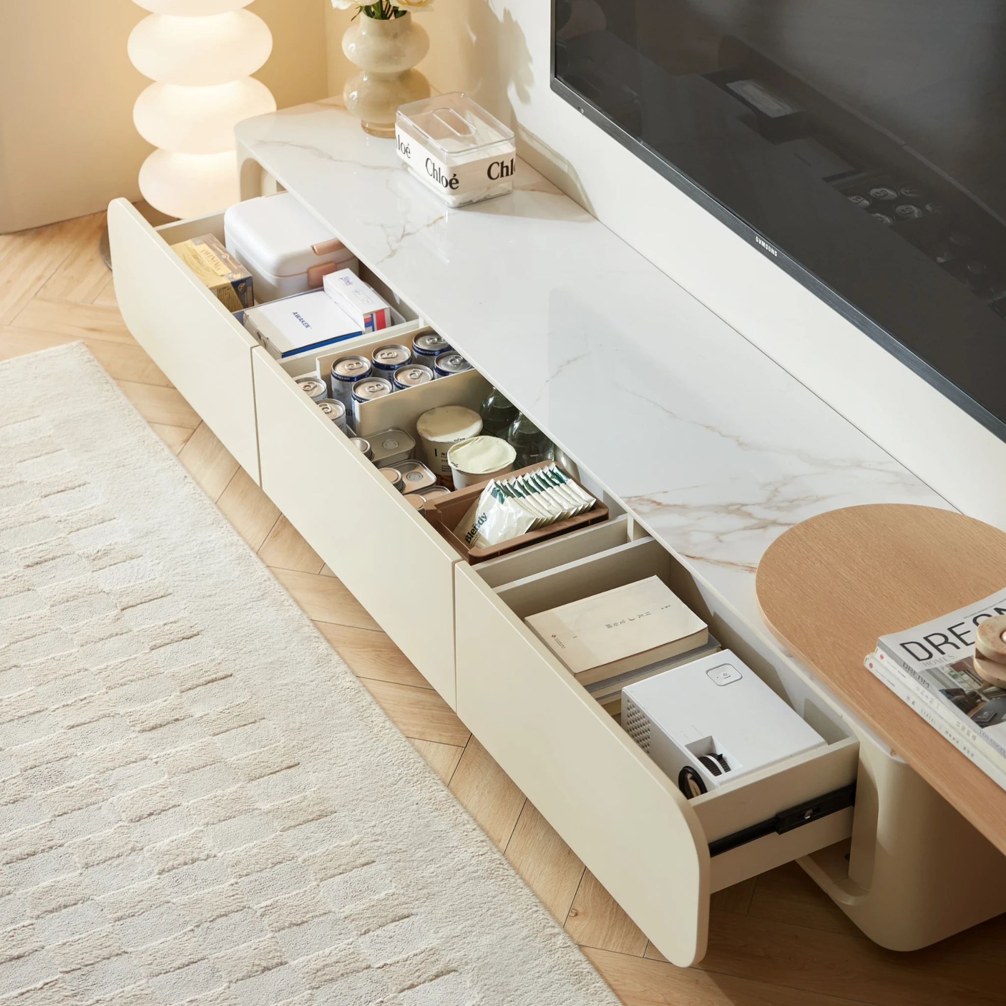 Linspire Glimmer Adjustable Sintered Stone Table Top Entertainment Unit