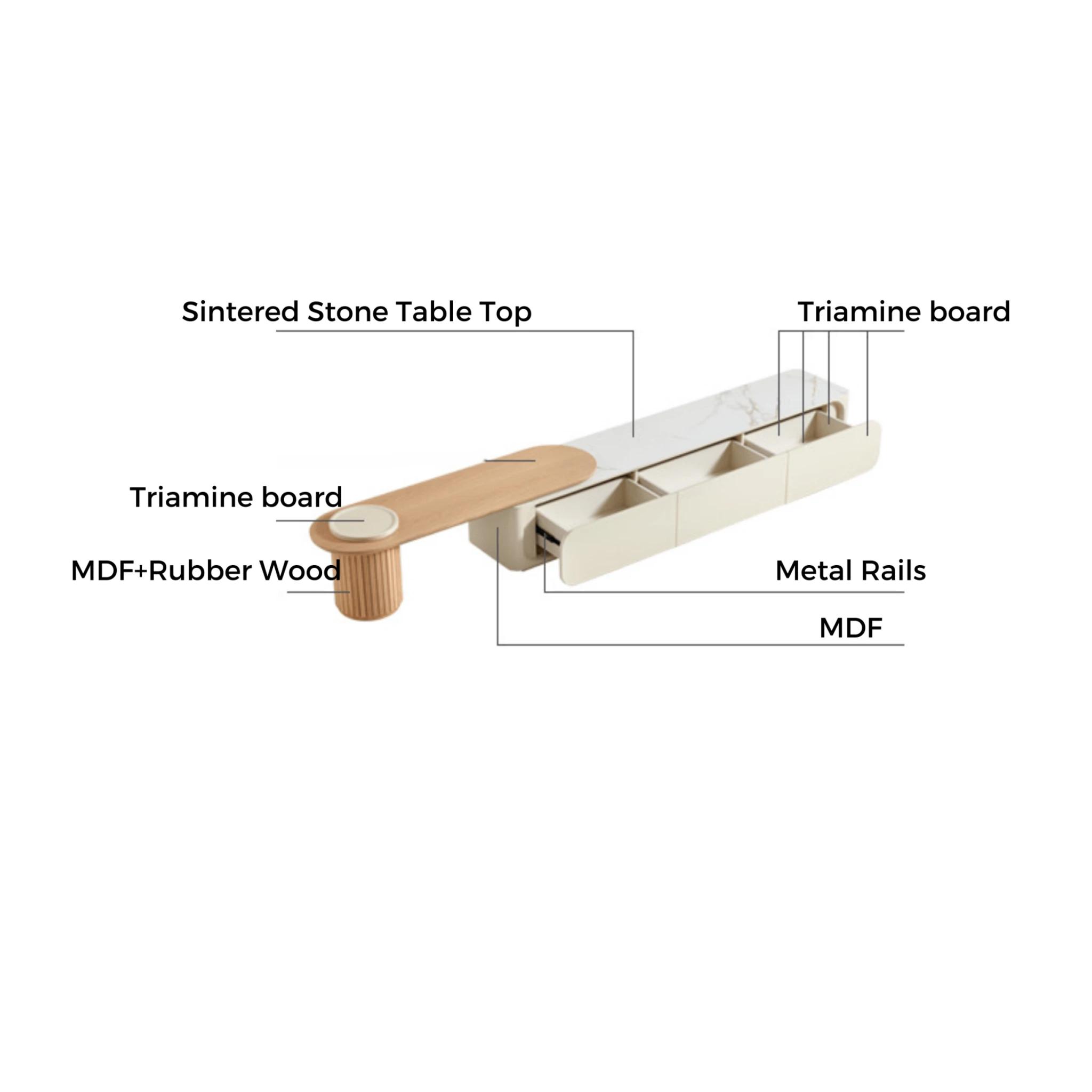 Linspire Glimmer Adjustable Sintered Stone Table Top Entertainment Unit