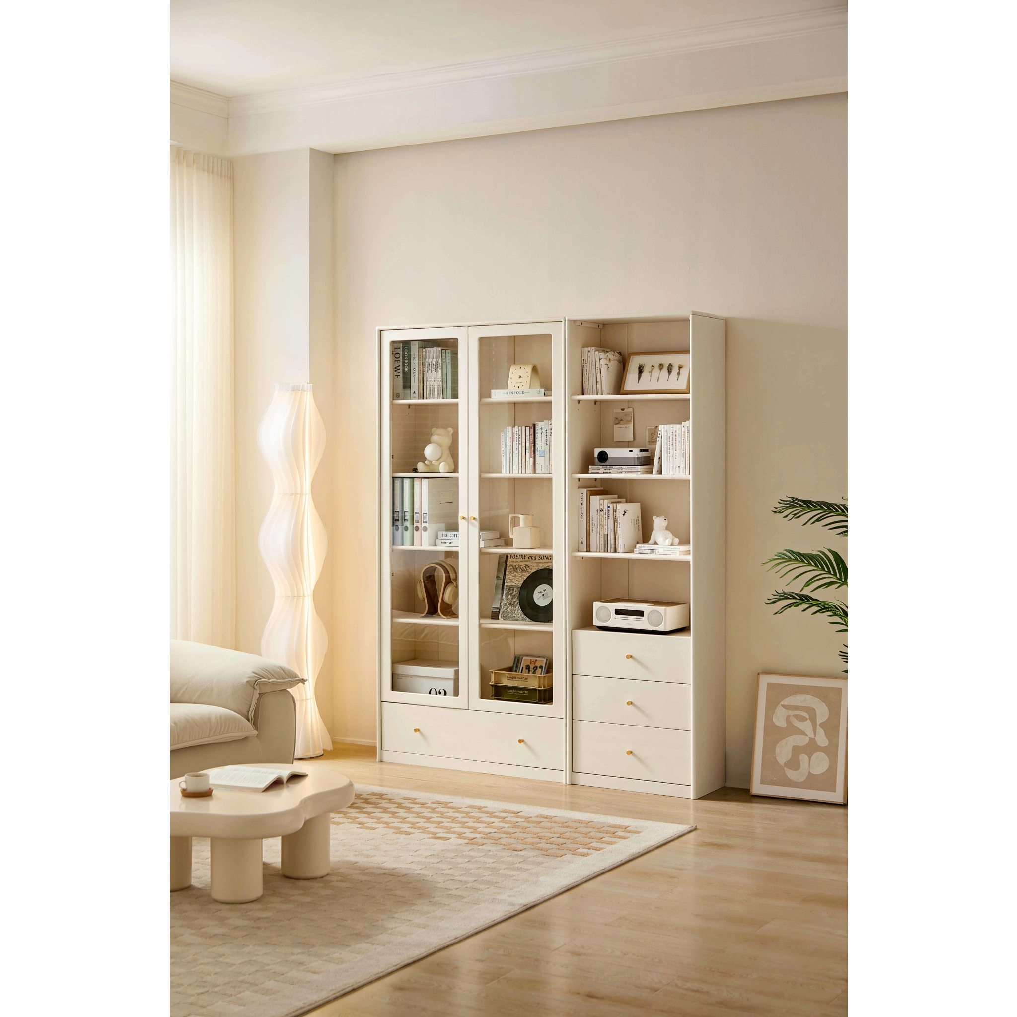 Linspire Ventus Bookcase with Storage Drawers, Off-White
